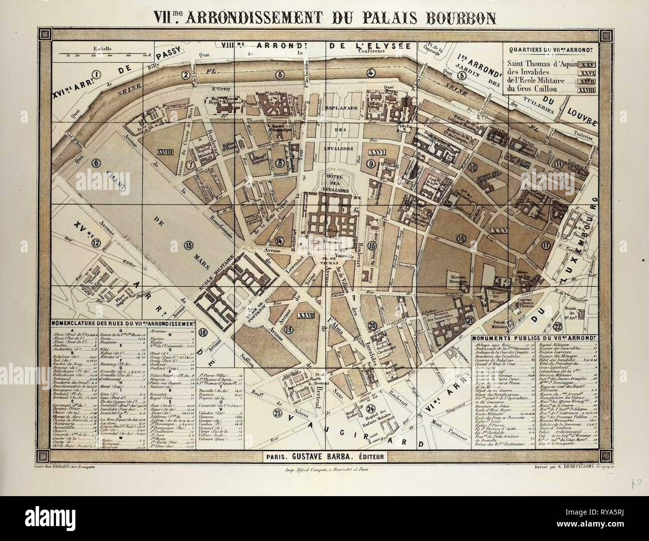 Mappa del settimo Arrondissement Du Palais Bourbon Parigi Francia Foto Stock