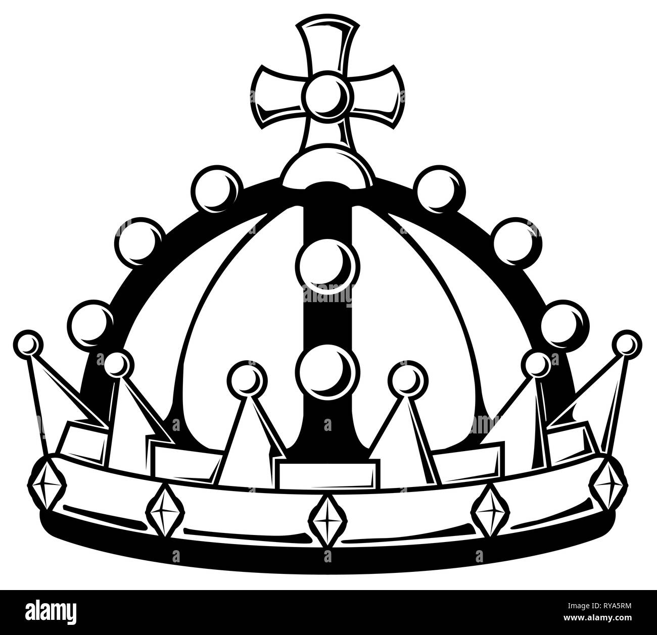 Royal Crown stencil nero, illustrazione vettoriale, orizzontale, isolato Illustrazione Vettoriale