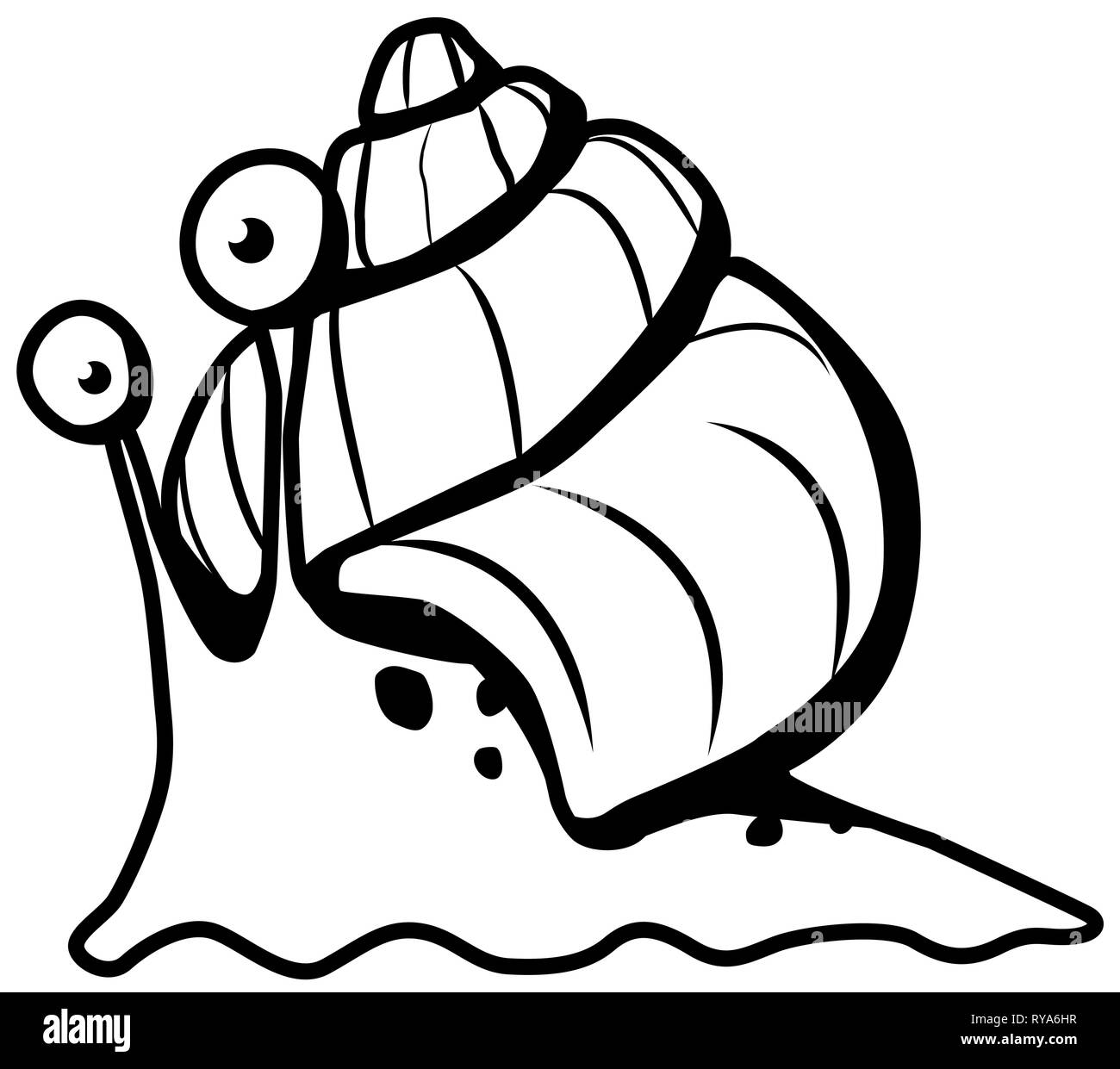 Insetto lumaca divertente personaggio dei fumetti disegno della linea, vettore orizzontale, su bianco Illustrazione Vettoriale