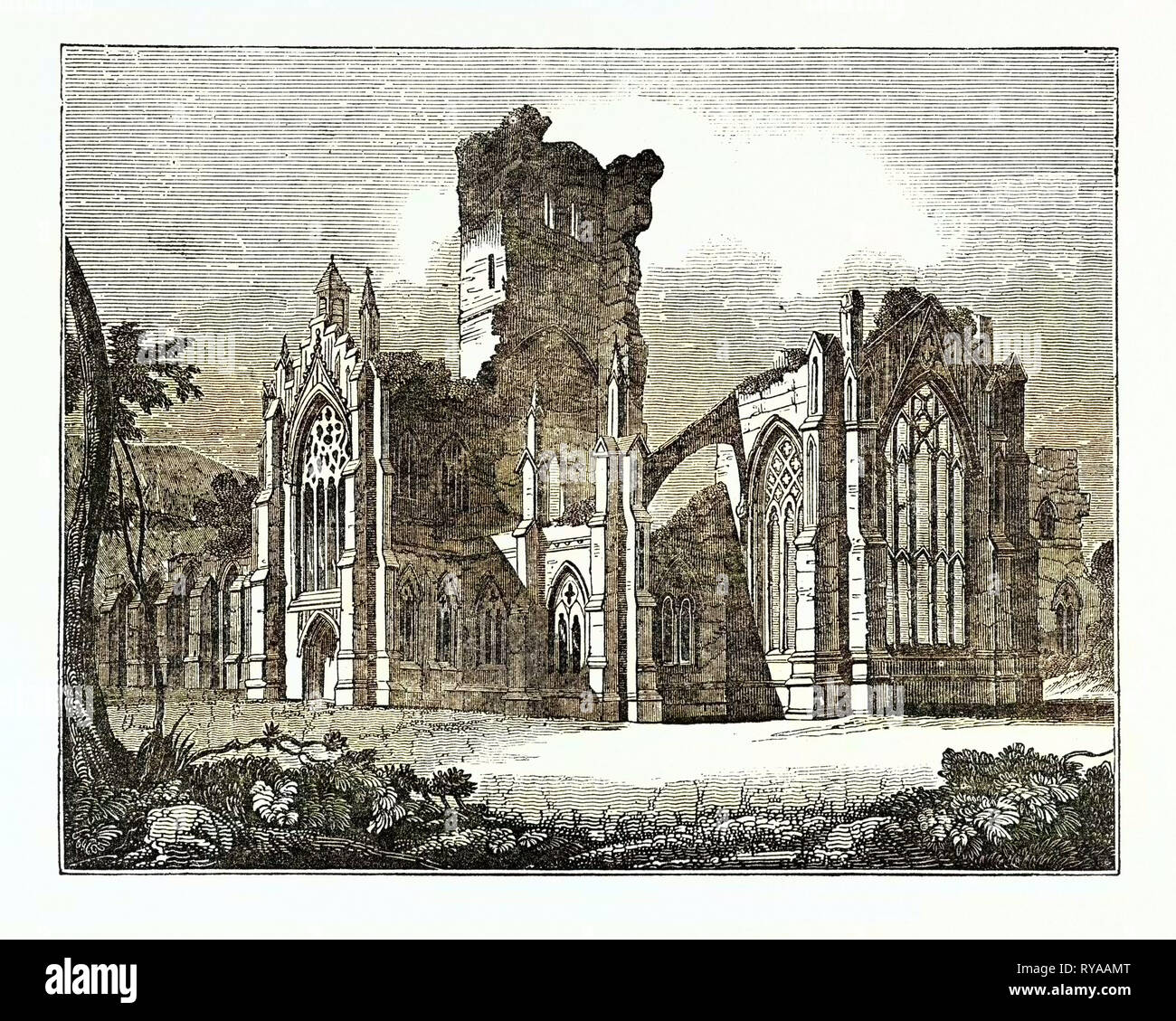 Vista sud-est di Melrose Abbey Foto Stock