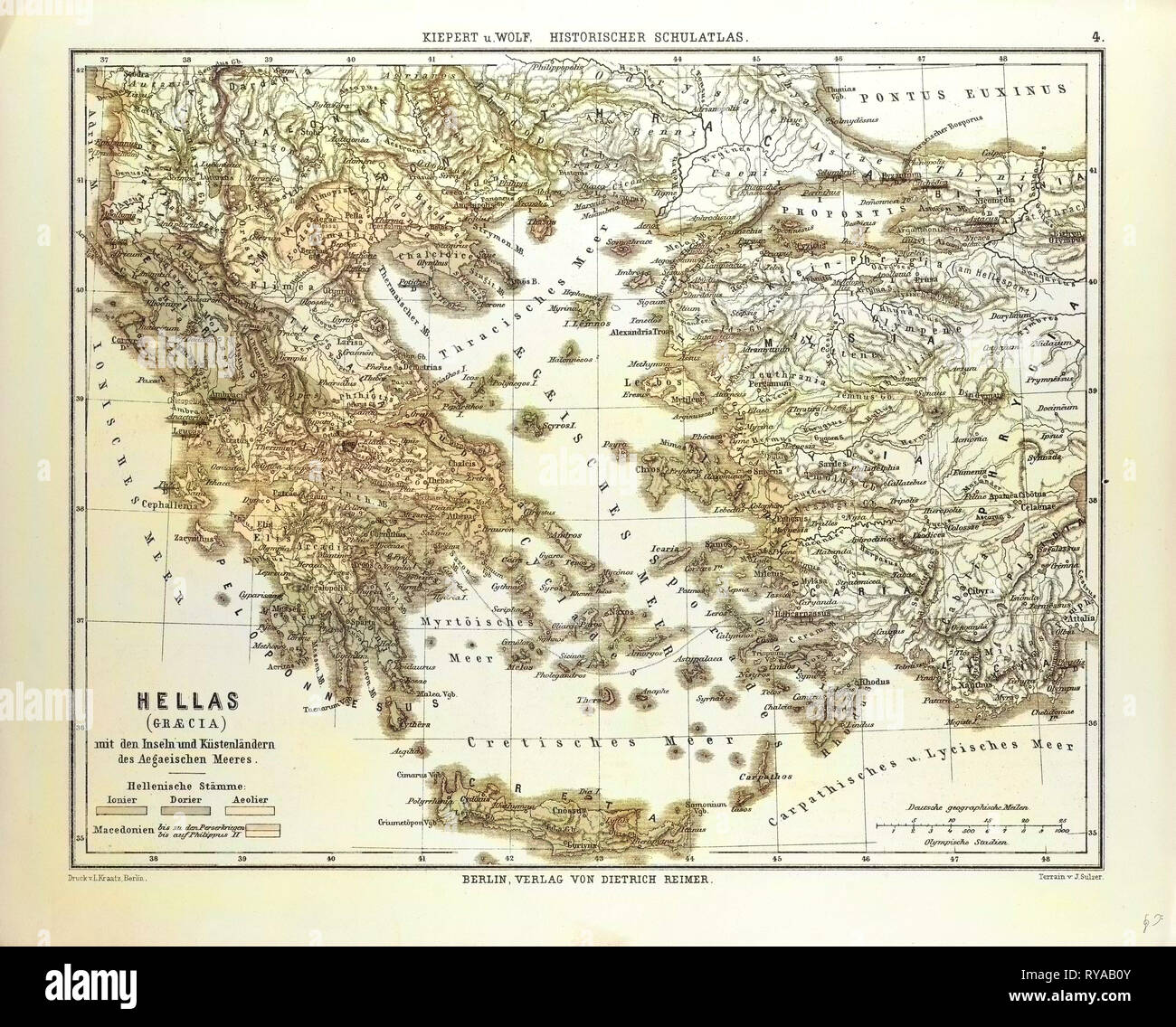 Mappa vecchia della Grecia e di Creta Foto Stock