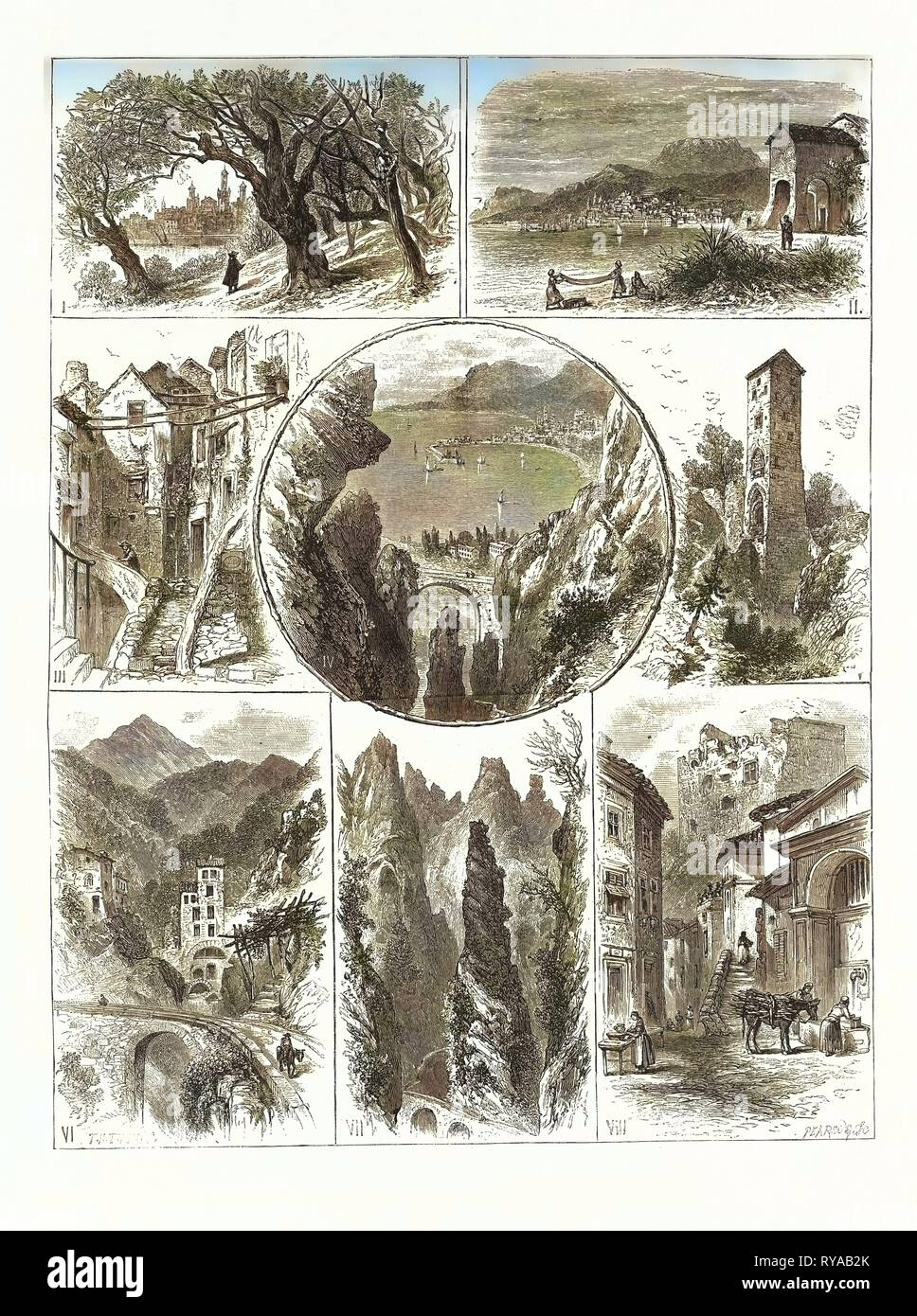 Viste Mentone e il quartiere circostante, incisione 1880 Foto Stock