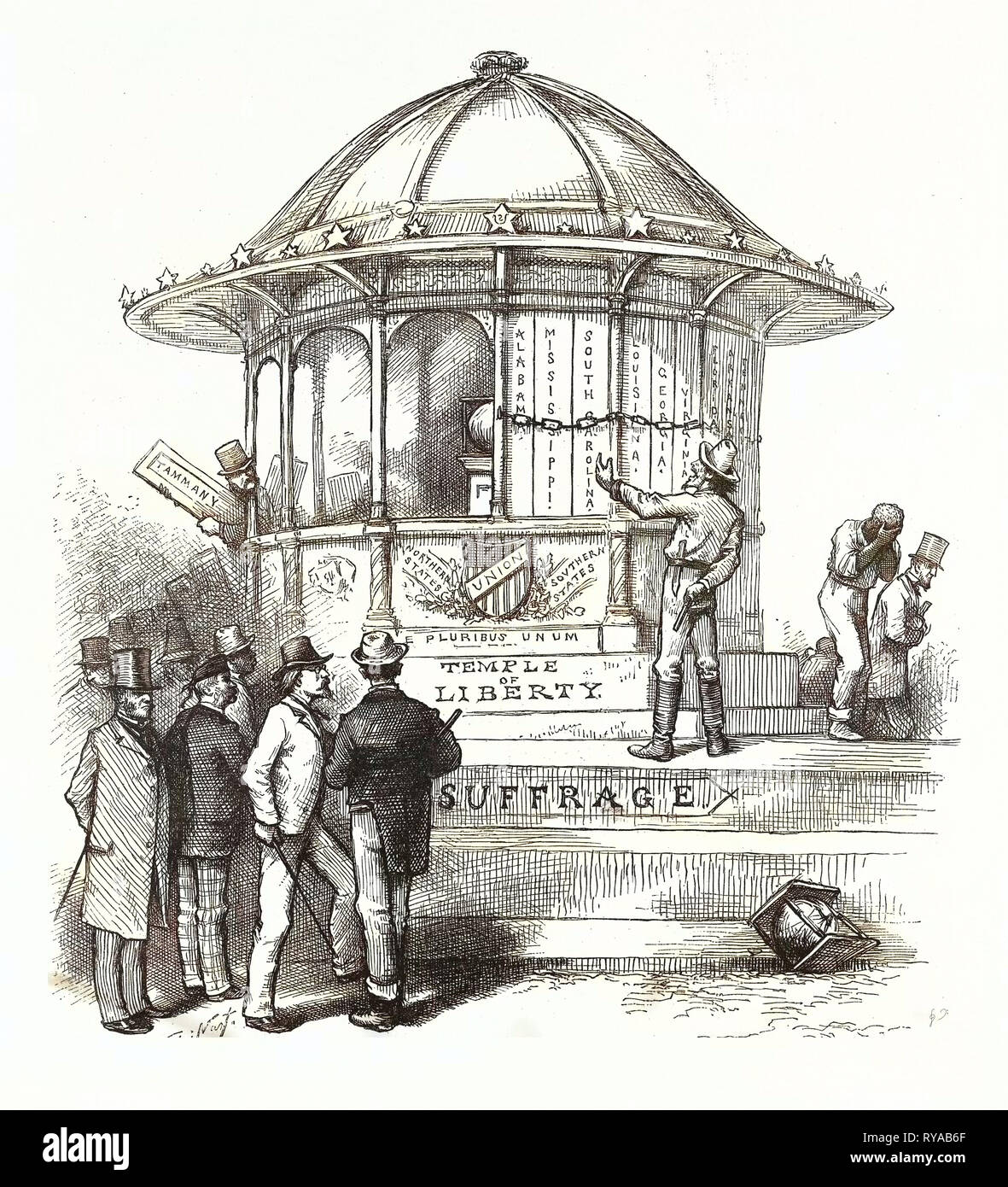 Libertà suffragio All Blacks significa libertà il suffragio per i bianchi. Evarts. Sud solido. Fretta Dough-Face e chiudere il vostro lato, miniera è solido, incisione 1880, noi, Stati Uniti d'America, America Foto Stock