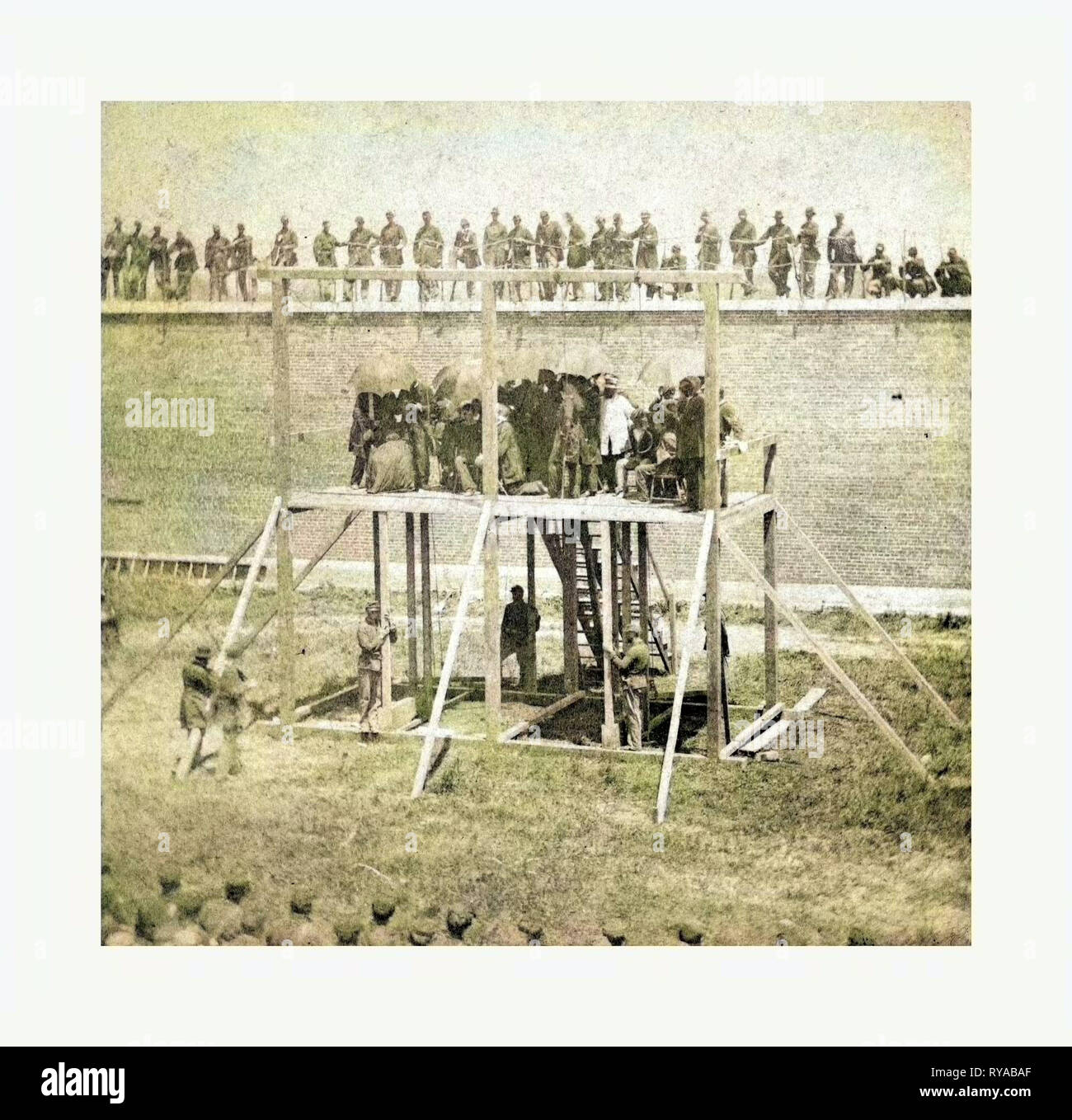 La guerra civile americana: esecuzione dei cospiratori. L'arrivo sul patibolo. Luglio 7, 1865. Foto, albume stampare Foto Stock