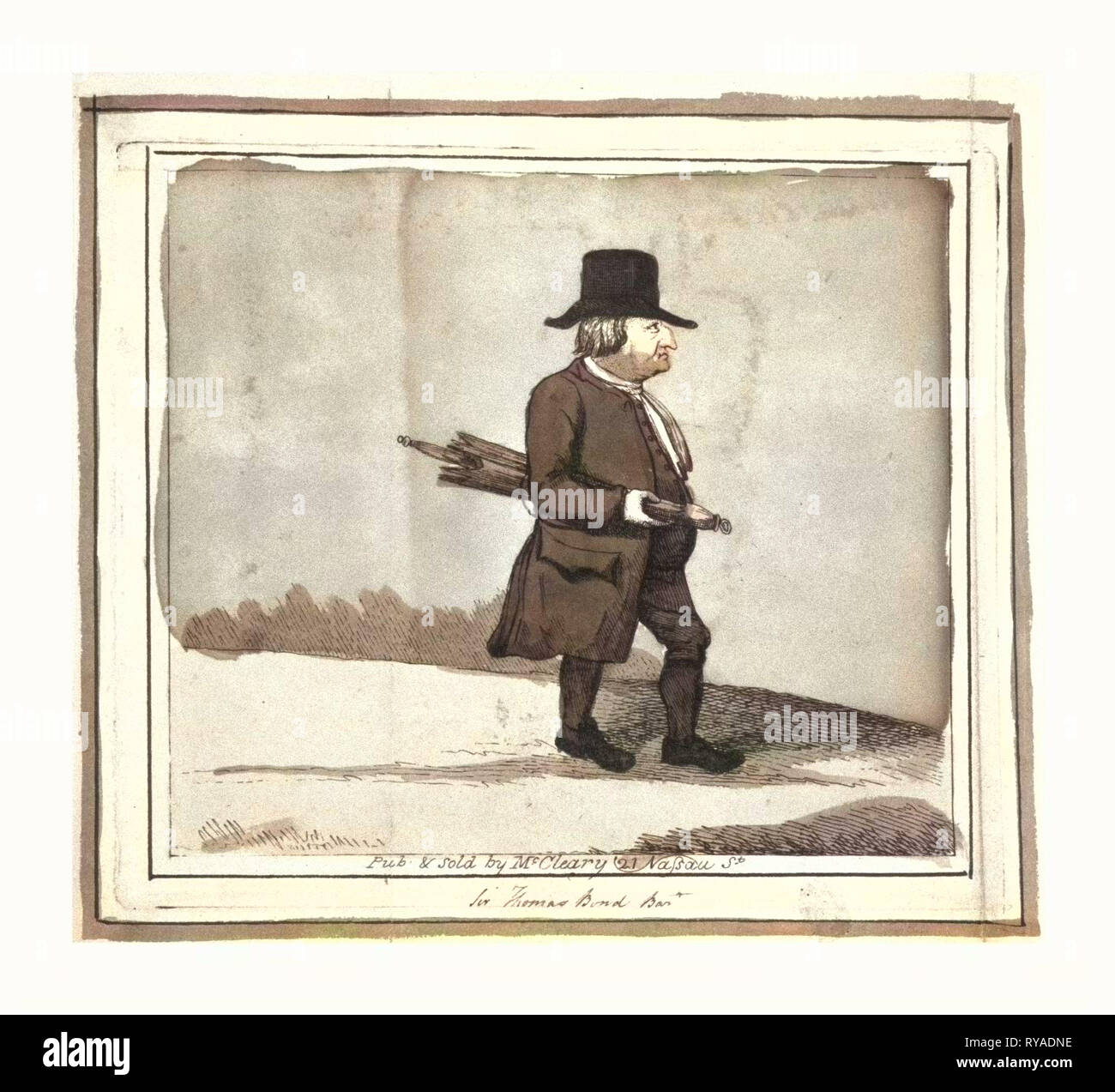 Sir Thomas Bond Bart, incisione 1795?, Sir Thomas Bond, piena lunghezza Ritratto, profilo destro, portando un ombrello sotto il braccio destro Foto Stock