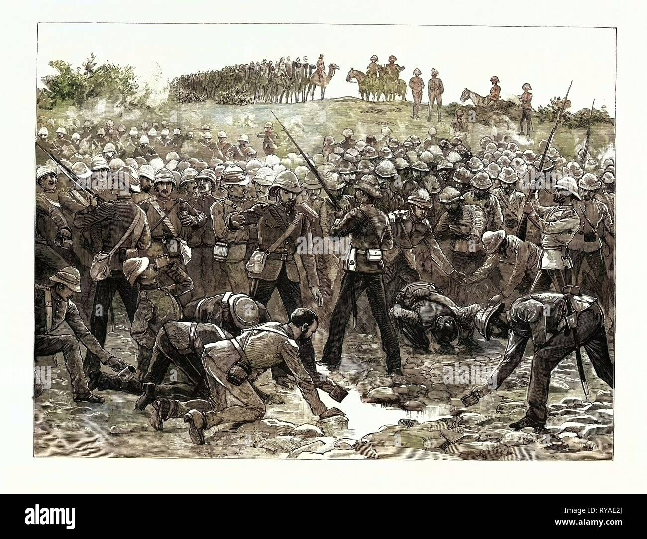 Il lettore RUSH per acqua a Abu Halfa pozzetti sulla strada per Gubat-un incidente di Sir Herbert Stewart del secondo deserto Marzo Foto Stock