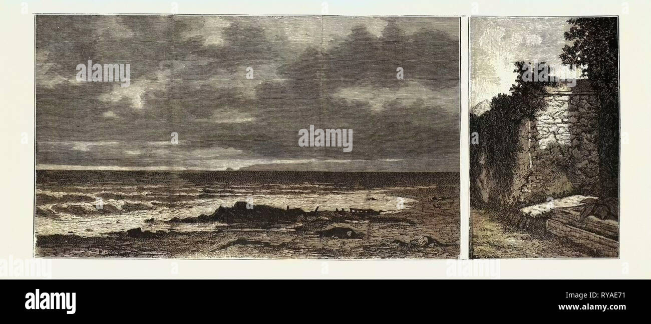 La morte del poeta Shelley, 1822: il luogo dove Shelley il corpo fu gettato a terra. Tomba nel Cimitero Protestante a Roma (a destra Foto Stock