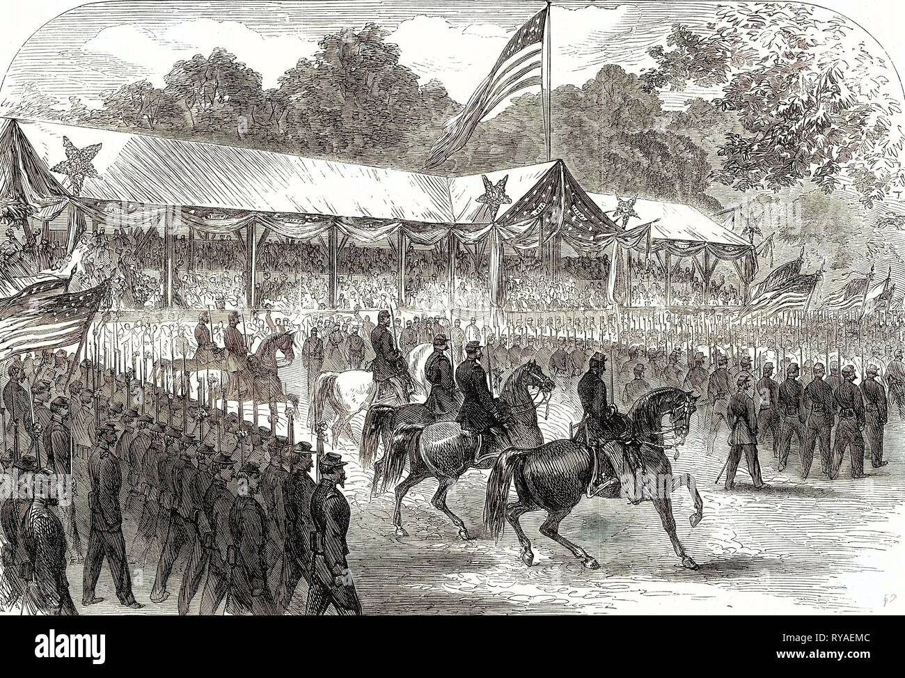 La guerra civile americana: Grand recensione dell'esercito del Potomac prima che il presidente Johnson a Washington il 17 giugno 1865 Foto Stock