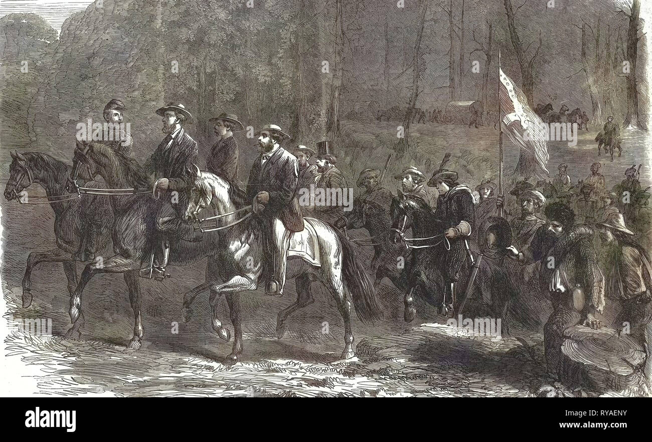 Fine della guerra civile americana volo del Presidente Jefferson Davis e dei suoi ministri sulla Georgia Ridge cinque giorni prima della sua cattura il 1 Luglio 1865 Foto Stock