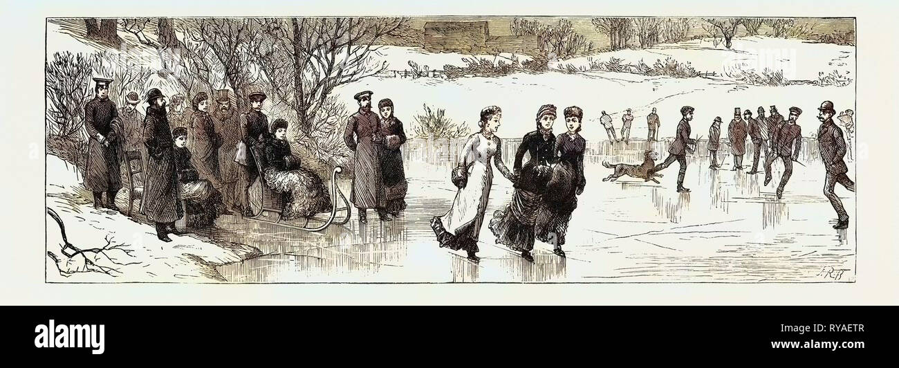 Il principe Leopoldo a casa di sua Sposa fissata, Arolsen: la principessa Helen pattinaggio sul lago in terreni del palazzo Foto Stock