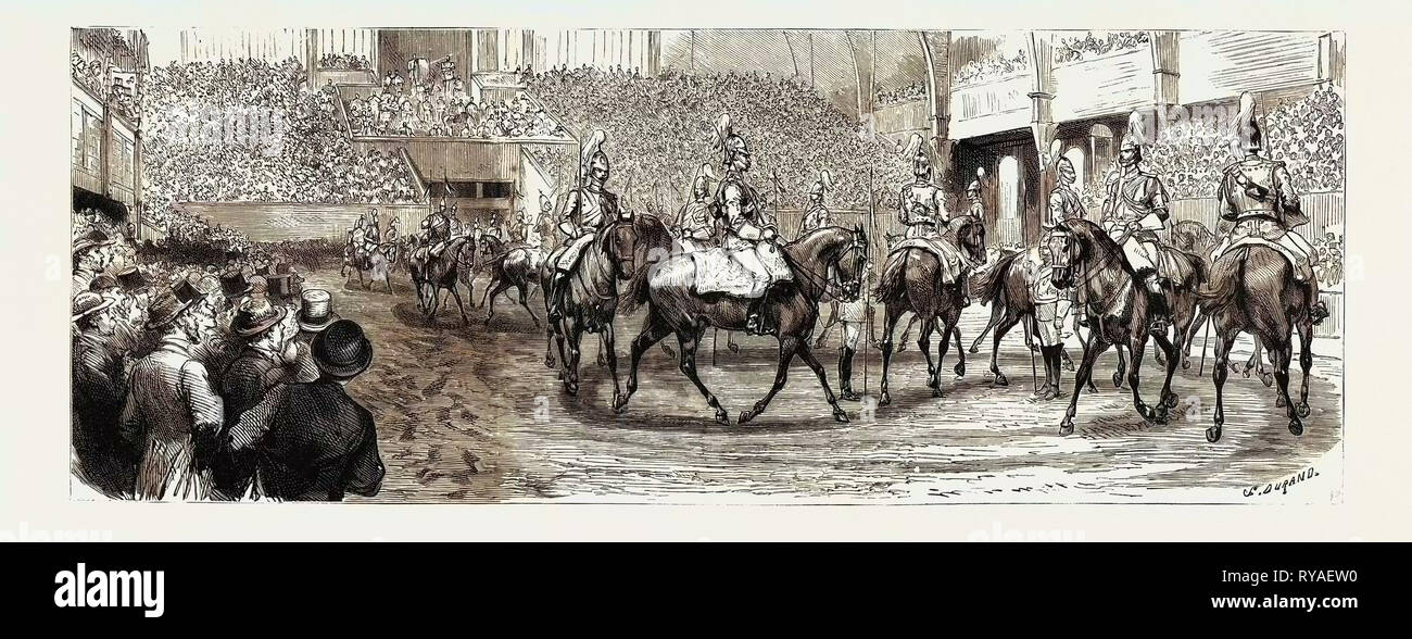 Il torneo militare presso la Agricultural Hall, Islington, il 'Musical Ride' della prima vita delle guardie Foto Stock