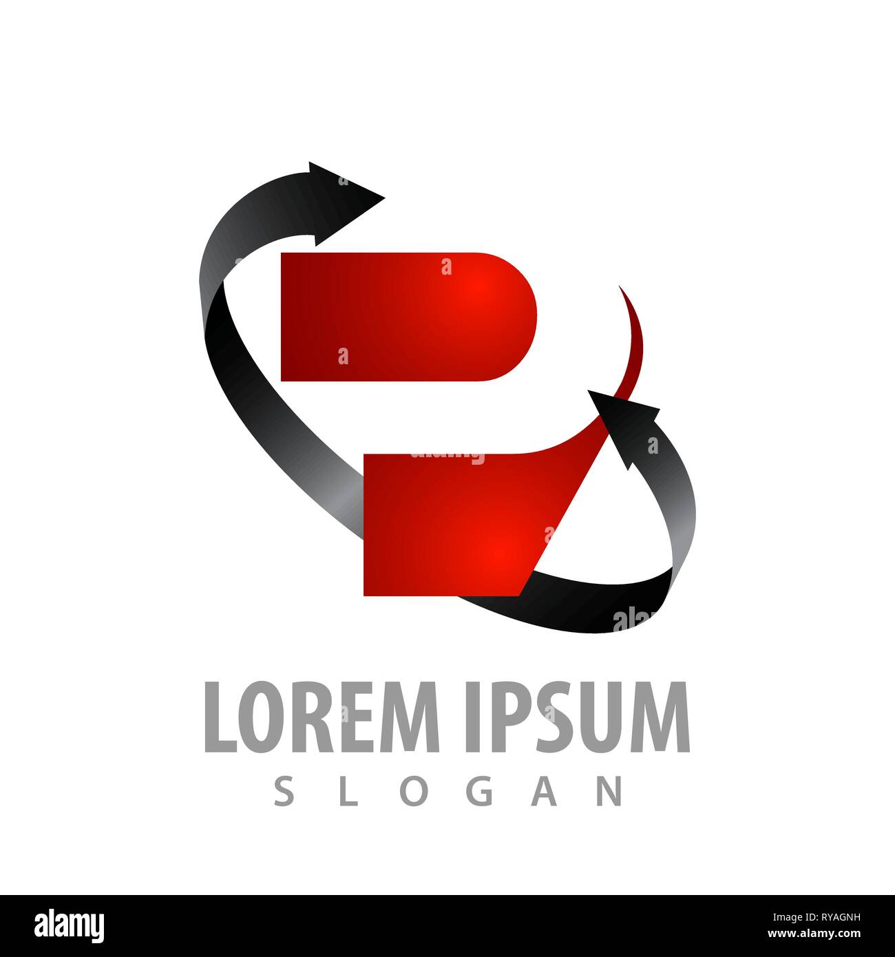 Ruotare la freccia a nastro con la lettera P logo concept design. Simbolo grafico elemento di modello Illustrazione Vettoriale