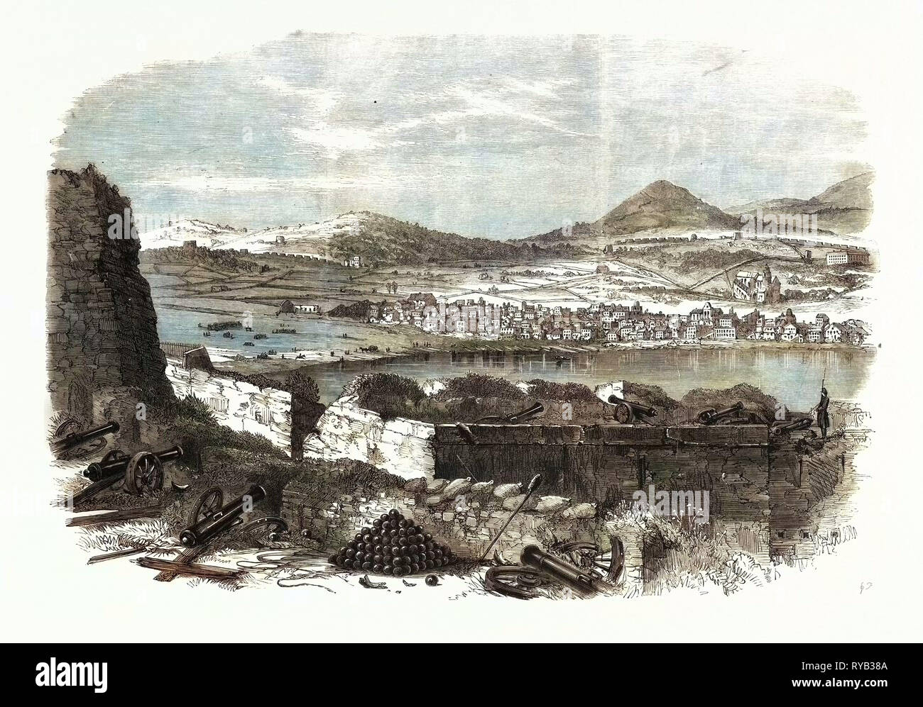 Gaeta: le posizioni dell'Esercito nazionale visto dalle batterie della cittadella di Gaeta Foto Stock