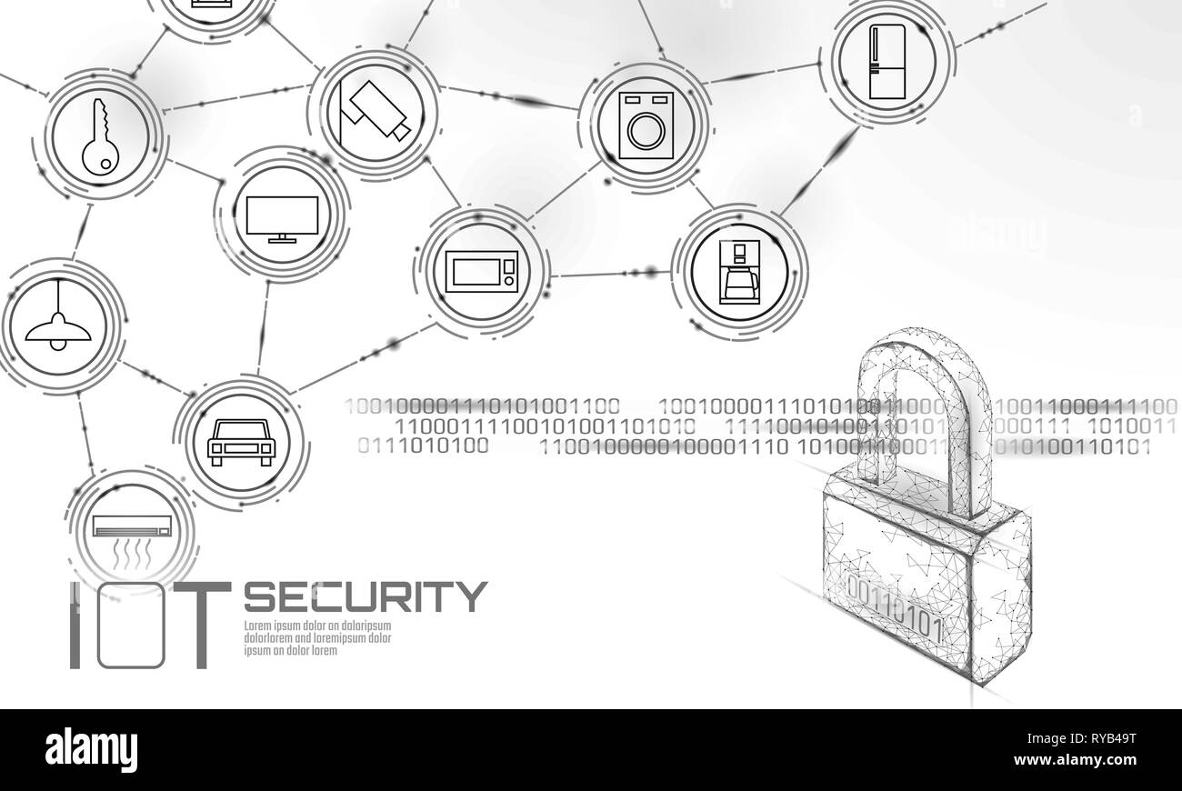 IOT cyber security concetto del lucchetto. Sicurezza dei dati personali Internet delle cose smart home cyber attacco. Attacco Hacker pericolo firewall sistema di innovazione Illustrazione Vettoriale