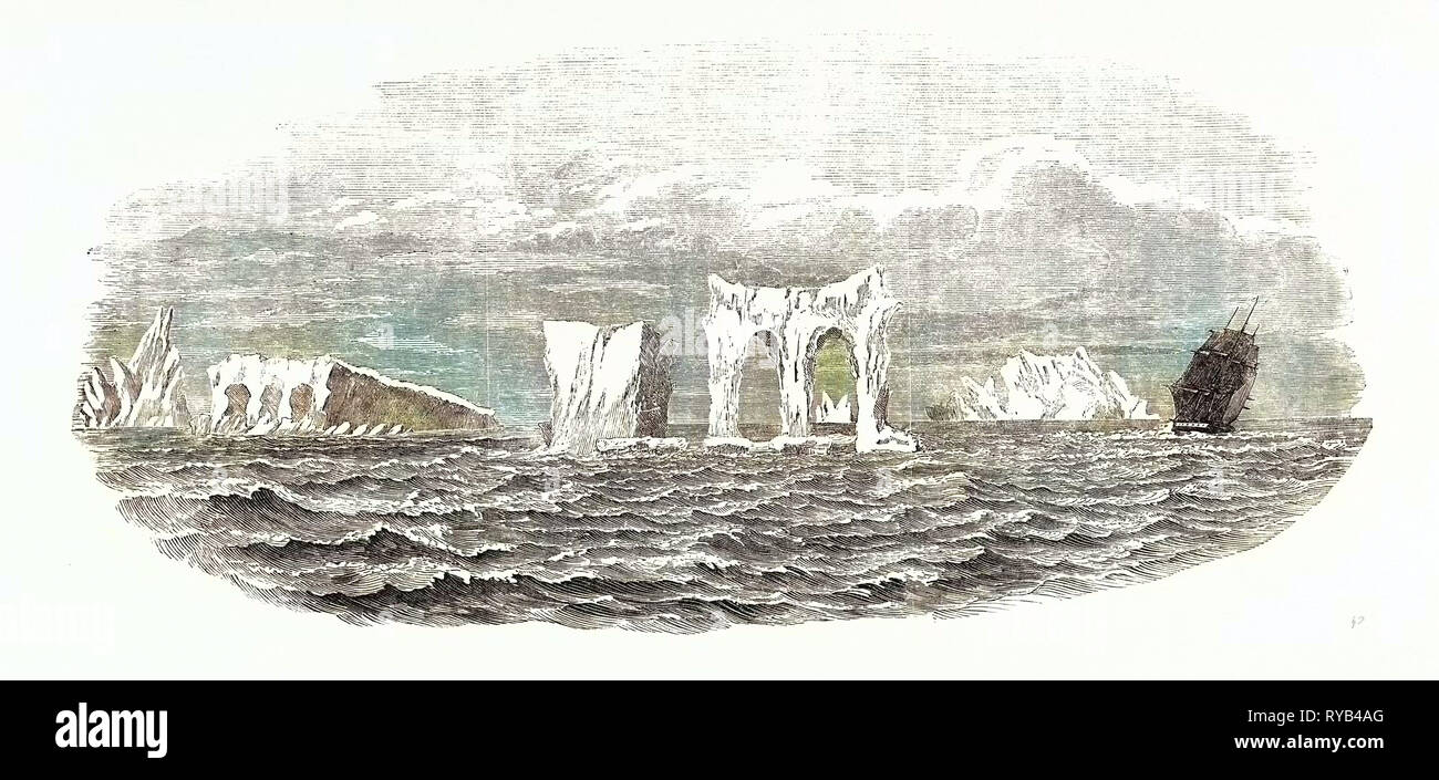 Il passaggio della nave Medway attraverso gli iceberg sul suo Homeward Viaggio da Melbourne 1854 Foto Stock