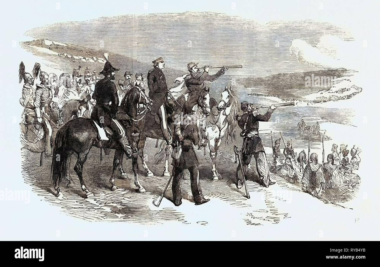 La guerra di Crimea: Lord Raglan e General Canrorert visitando la avamposti francesi di fronte Sebastopol 1854 Foto Stock