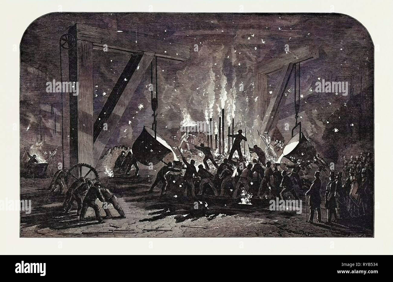 La fusione di un mostro a cilindro sigg. Scott Russell e Co. il Millwall Building-Yard 1854. Il cilindro è destinato per il battello a vapore di ferro essendo costruito per la parte orientale la società di navigazione a vapore Foto Stock