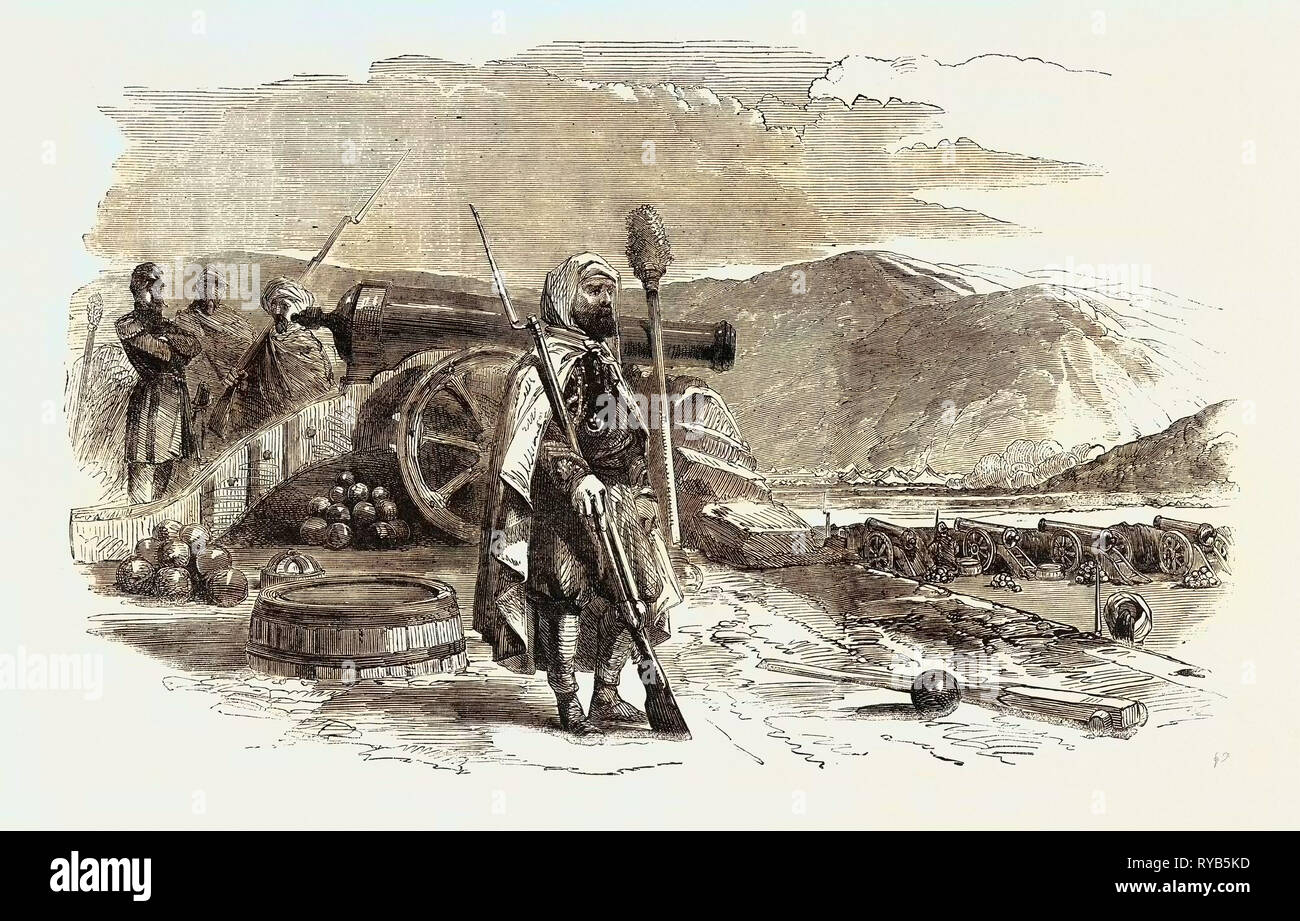 La guerra di Crimea: Spahi (truppe algerine) Batteria francese sulle altezze di Balaclava 1854 Foto Stock