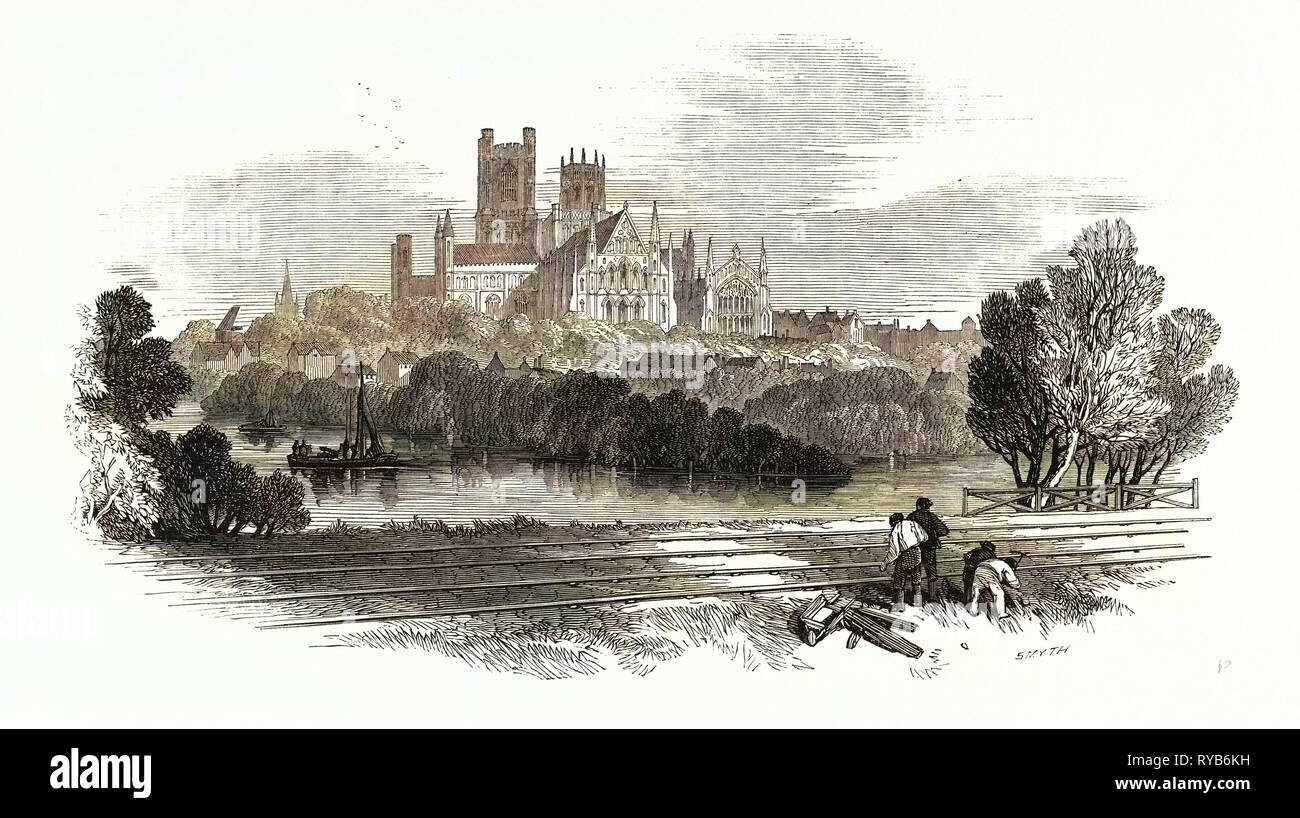 La East Anglian Railway: Ely dalla stazione, UK, 1847 Foto Stock