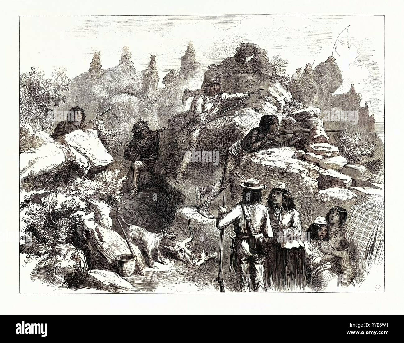 La indiani Modoc nei letti di lava, 1873 Foto Stock