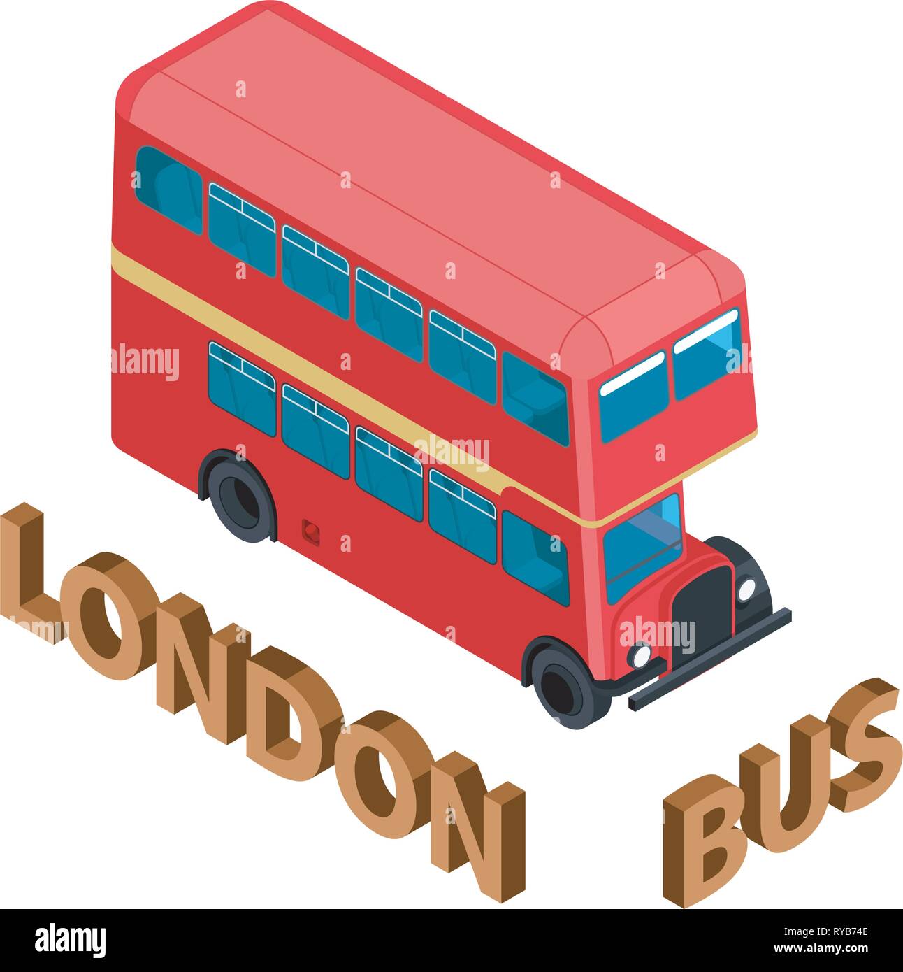 Vista isometrica altamente dettagliate Bus rosso isolato double decker Londra REGNO UNITO Inghilterra veicolo. Illustrazione Vettoriale