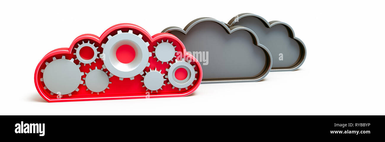 Il Cloud e gli ingranaggi concetto rendering 3D Foto Stock