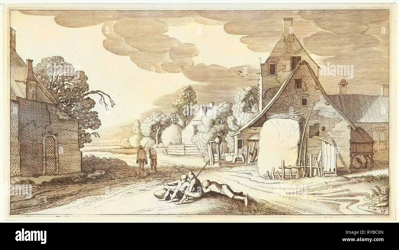 Gli agricoltori di appoggio lungo una strada in un villaggio, stampa maker: Jan van de Velde II, 1639 - 1641 Foto Stock