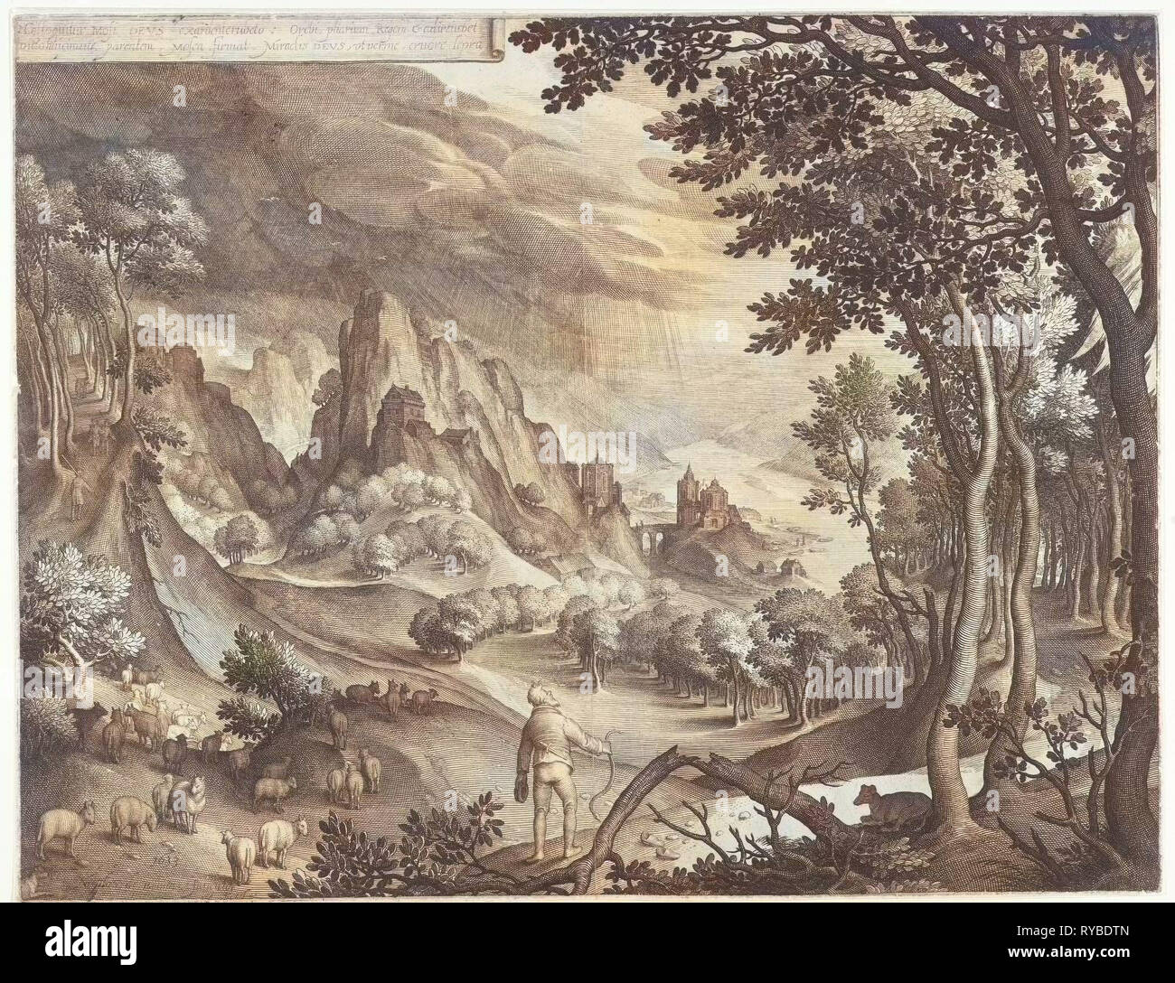 Mosè è rivolta da Dio sul monte Horeb, Nicolaes De Bruyn, 1633 Foto Stock