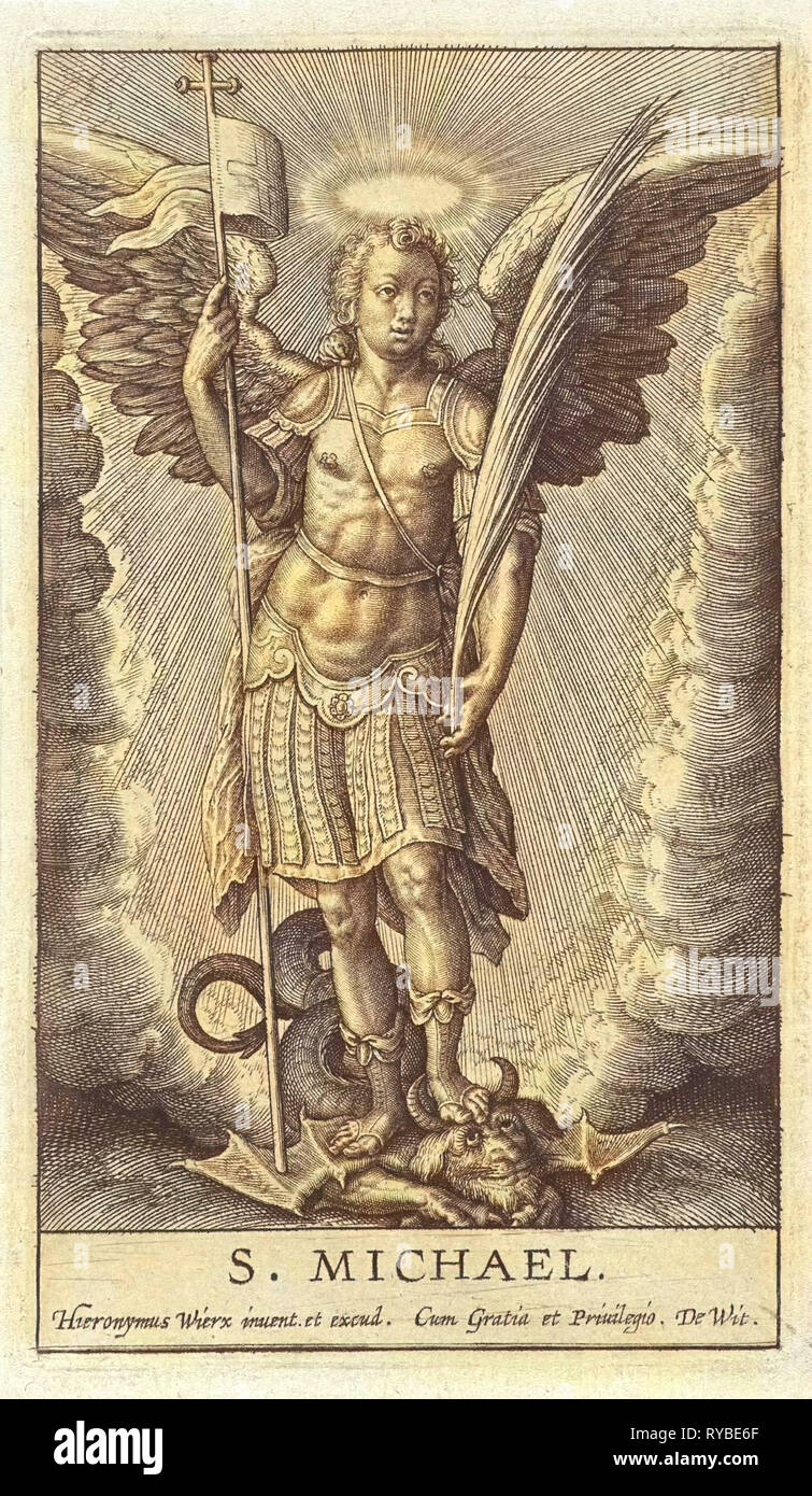 L'arcangelo Michele, anonimo, Hieronymus WIERIX, de Wit, 1563 - prima del 1619 Foto Stock