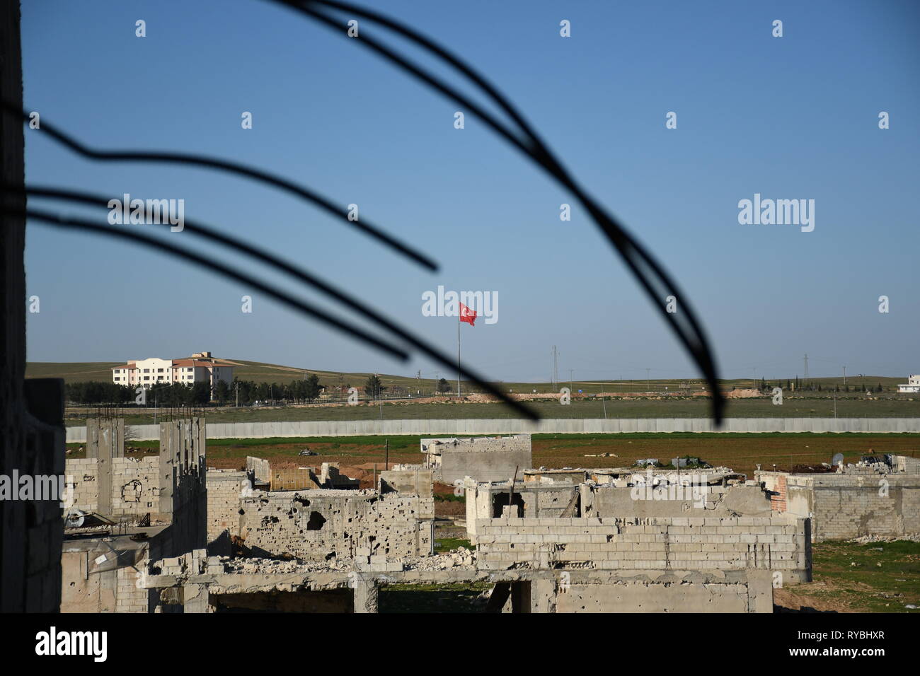 Edifici distrutti in Kobanî Foto Stock