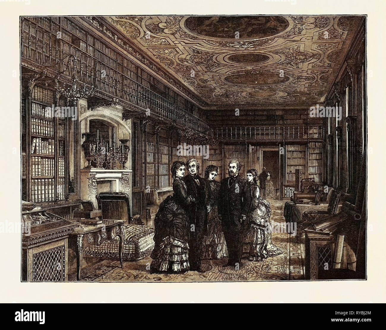 Il principe e la Principessa di Galles a Chatsworth: la libreria Foto Stock