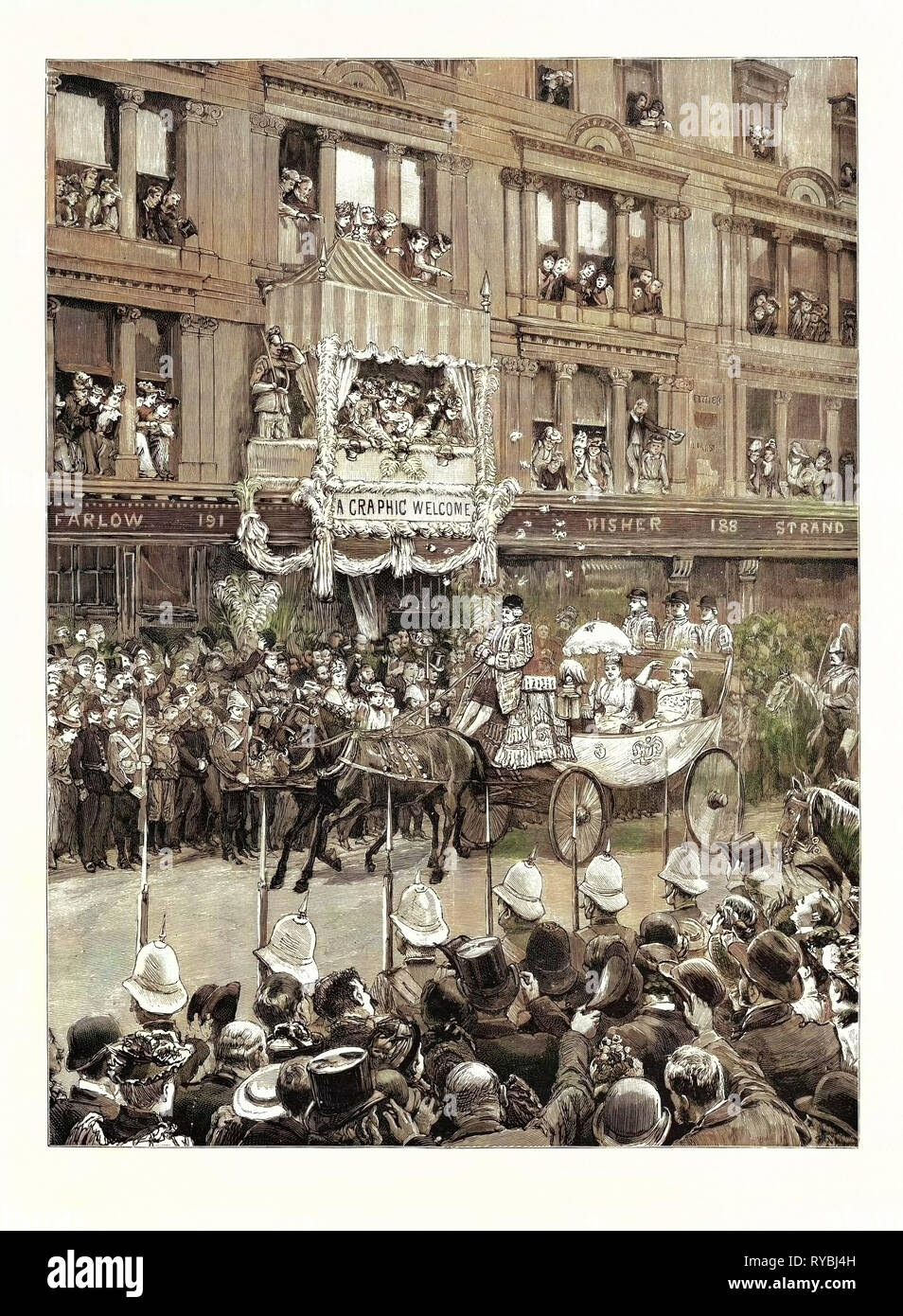 L'imperatore tedesco la visita della città: la loro Maestà Imperiale salutato da una pioggia di rose, uno schizzo in The Strand, Londra Foto Stock
