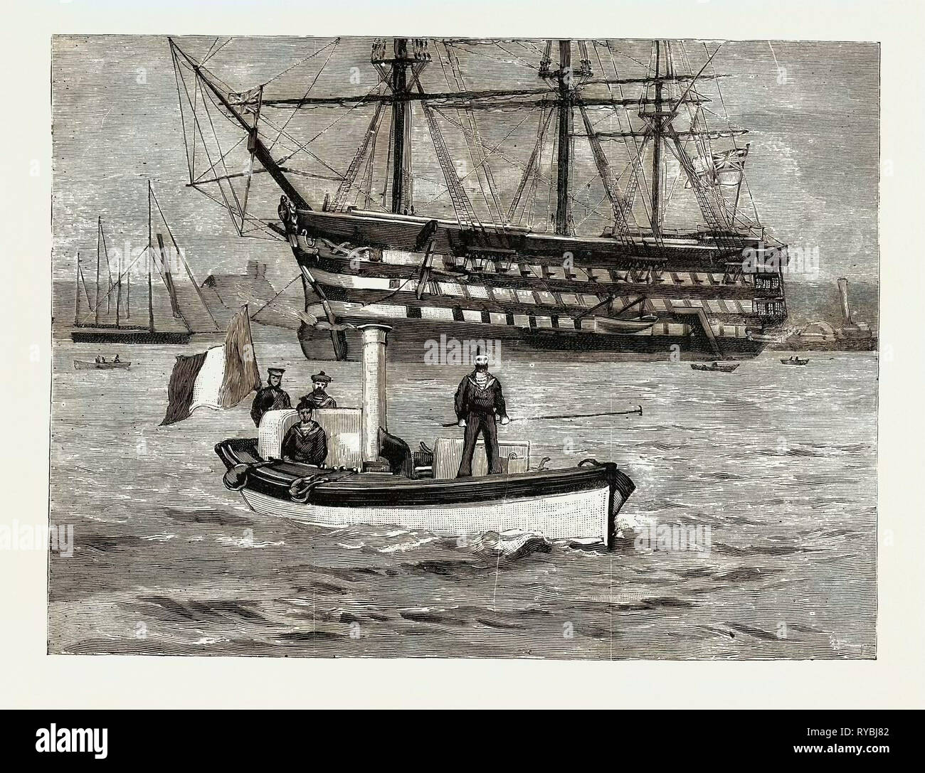La visita della flotta francese: i nemici non più: marinai francesi visitando la "vittoria Foto Stock
