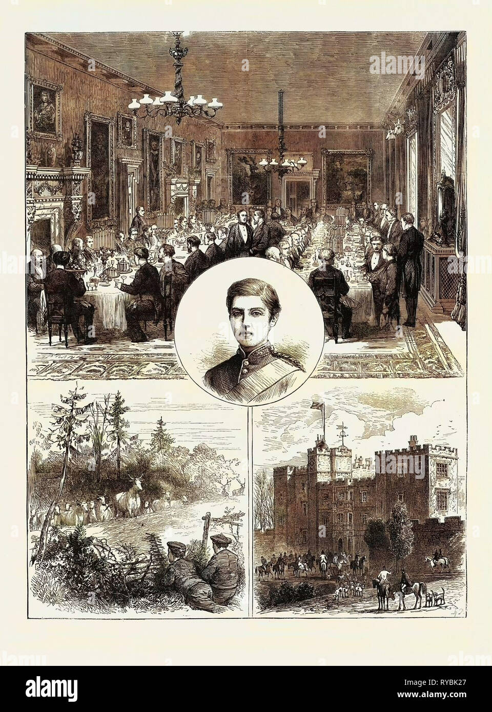 Signore Ossulston la venuta di età: il banchetto, Signore Ossulston, bovino selvatico, Chillingham Park, Chillingham Castle Foto Stock