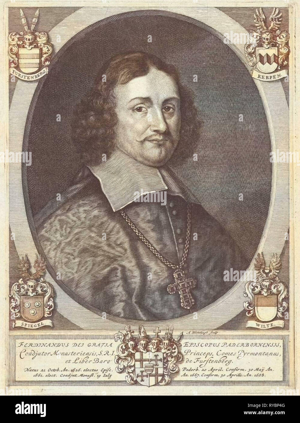 Ritratto di Ferdinando Furstenberg, Principe Vescovo di Paderborn, Abramo Bloteling, Baron von Fürstenberg Theodor Caspar, 1669 - 1672 Foto Stock