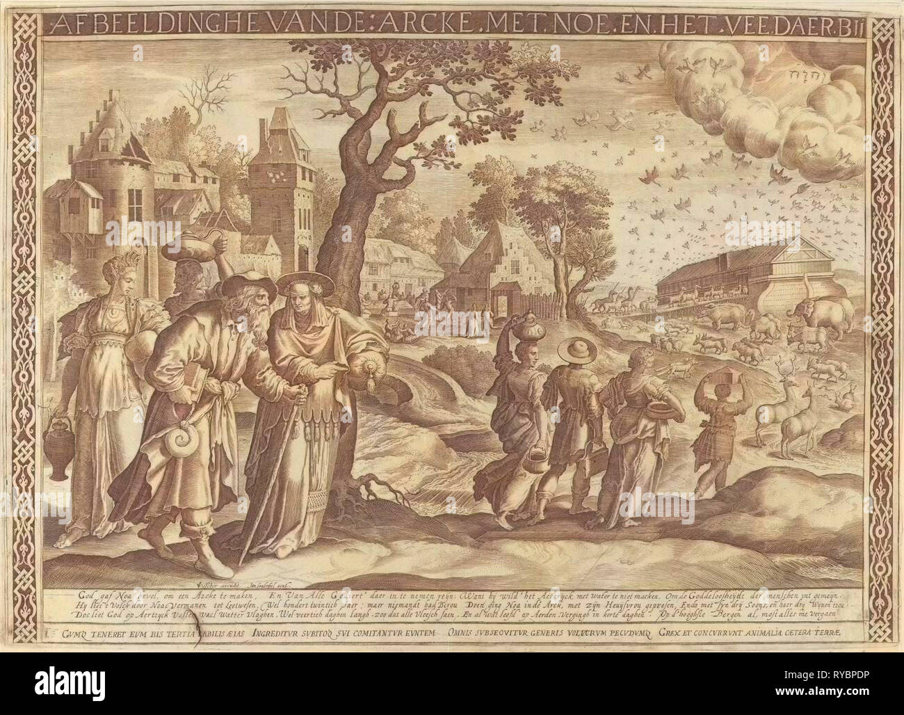 Imbarco dell'Arca di Noè, Jan van Londerseel, Claes Jansz. Visscher (II), Nicolaes Visscher (MI), 1585 - 1625 Foto Stock