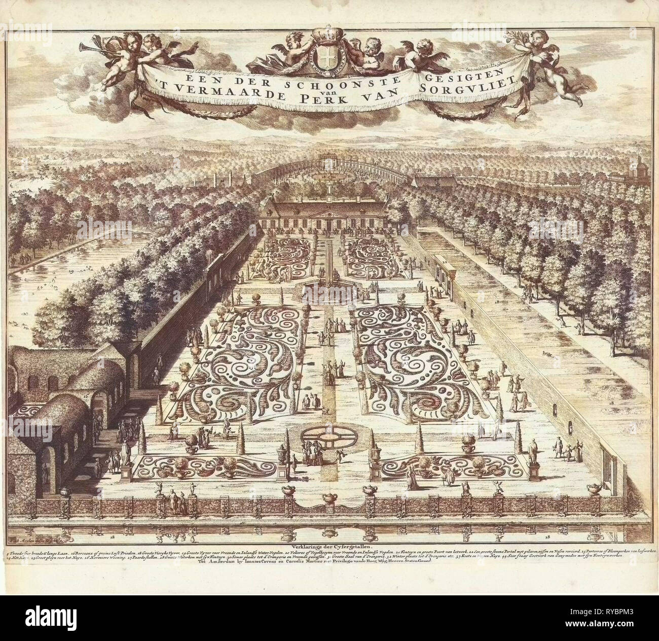 Parterre Garden a Zorgvliet, Johannes Jacobsz van den Aveele, Johannes conciliaboli e Cornelis Mortier, Staten-Generaal, c. 1691 - in o prima del 1698 Foto Stock