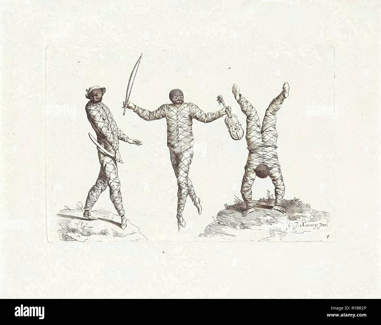 Tre arlecchini, anonimo, Pieter Schenk II, 1728 Foto Stock