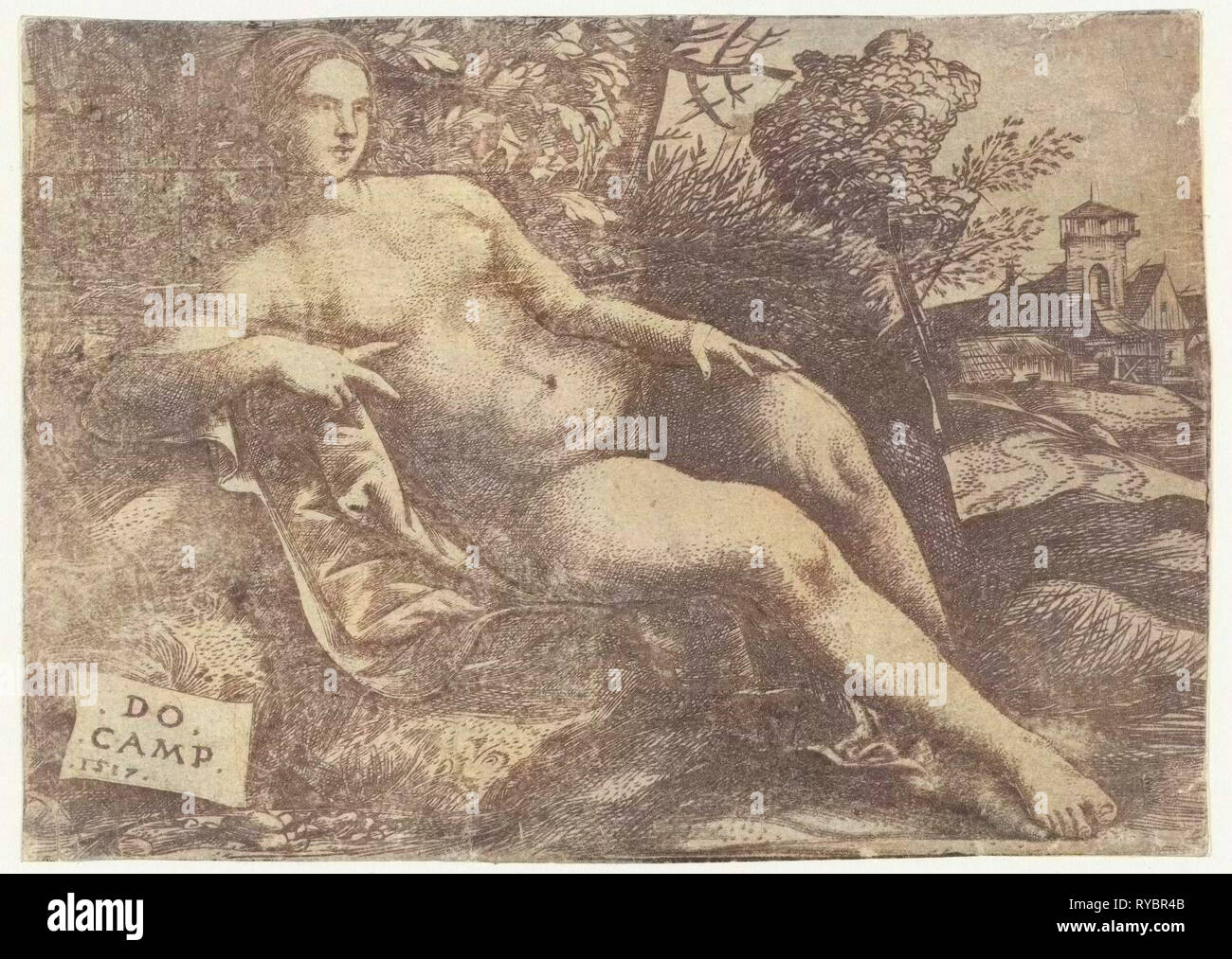 Venere reclinabili in orizzontale, Domenico Campagnola, 1517 Foto Stock