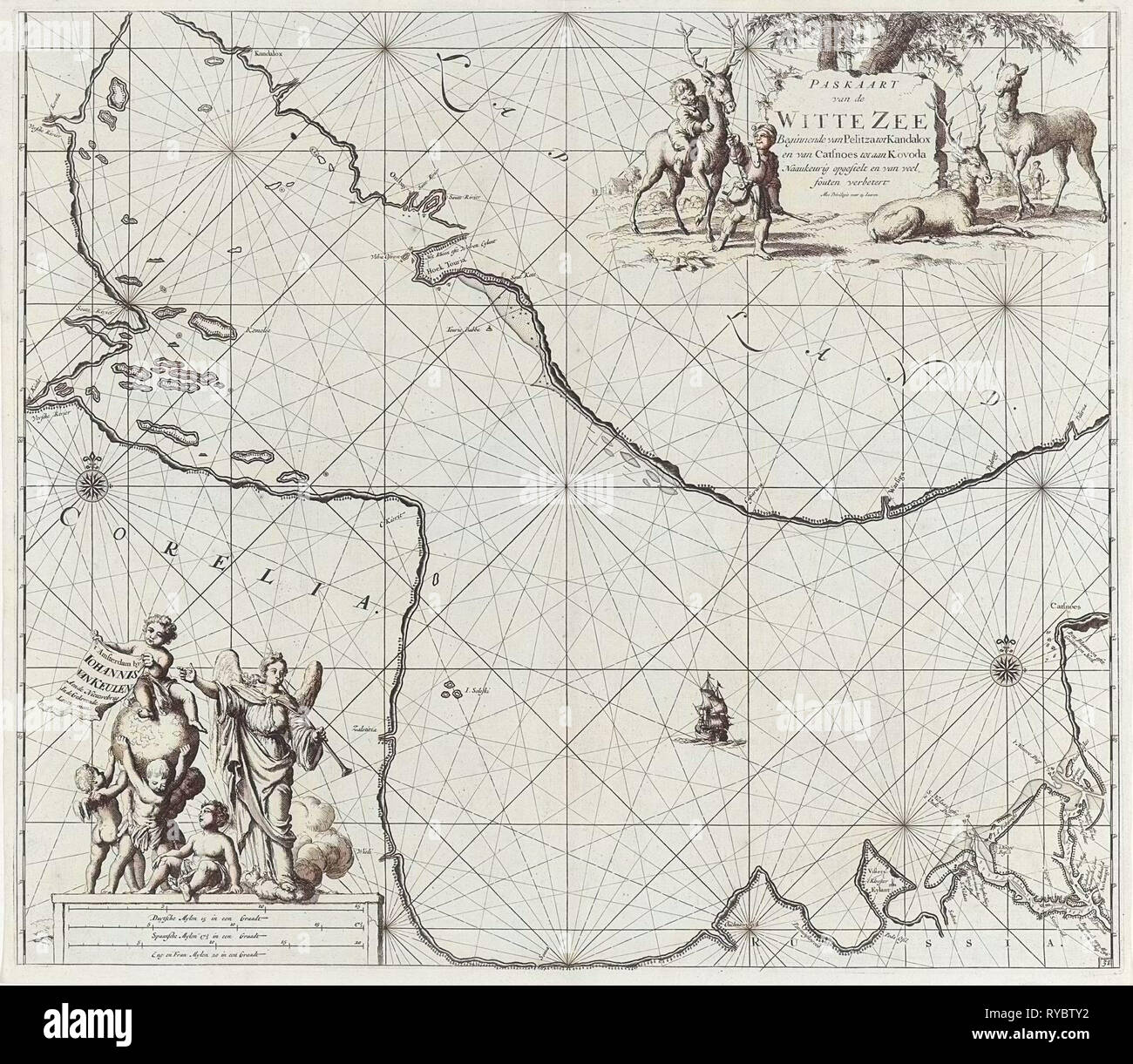 Diagramma del mare di parte del Mare Bianco in Russia, Jan Luyken, Johannes Van Keulen (MI), sconosciuto, 1681-1799 Foto Stock