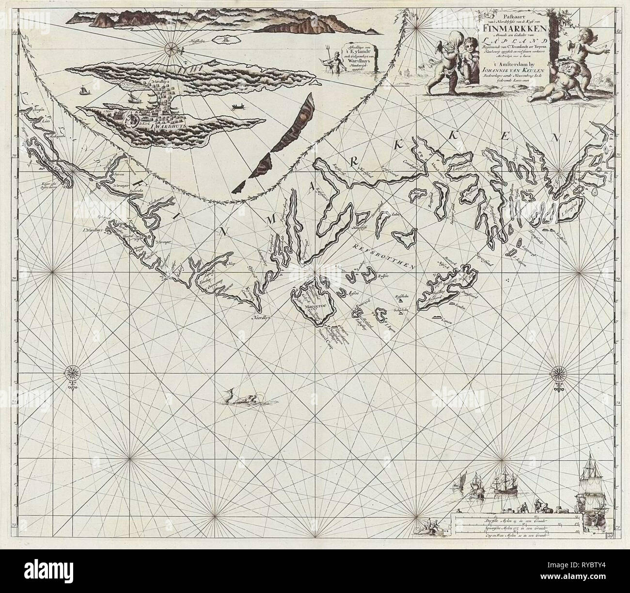 Diagramma del mare di parte della costa di Finnmark, Jan Luyken, Johannes Van Keulen (MI), sconosciuto, 1681 - 1799 Foto Stock