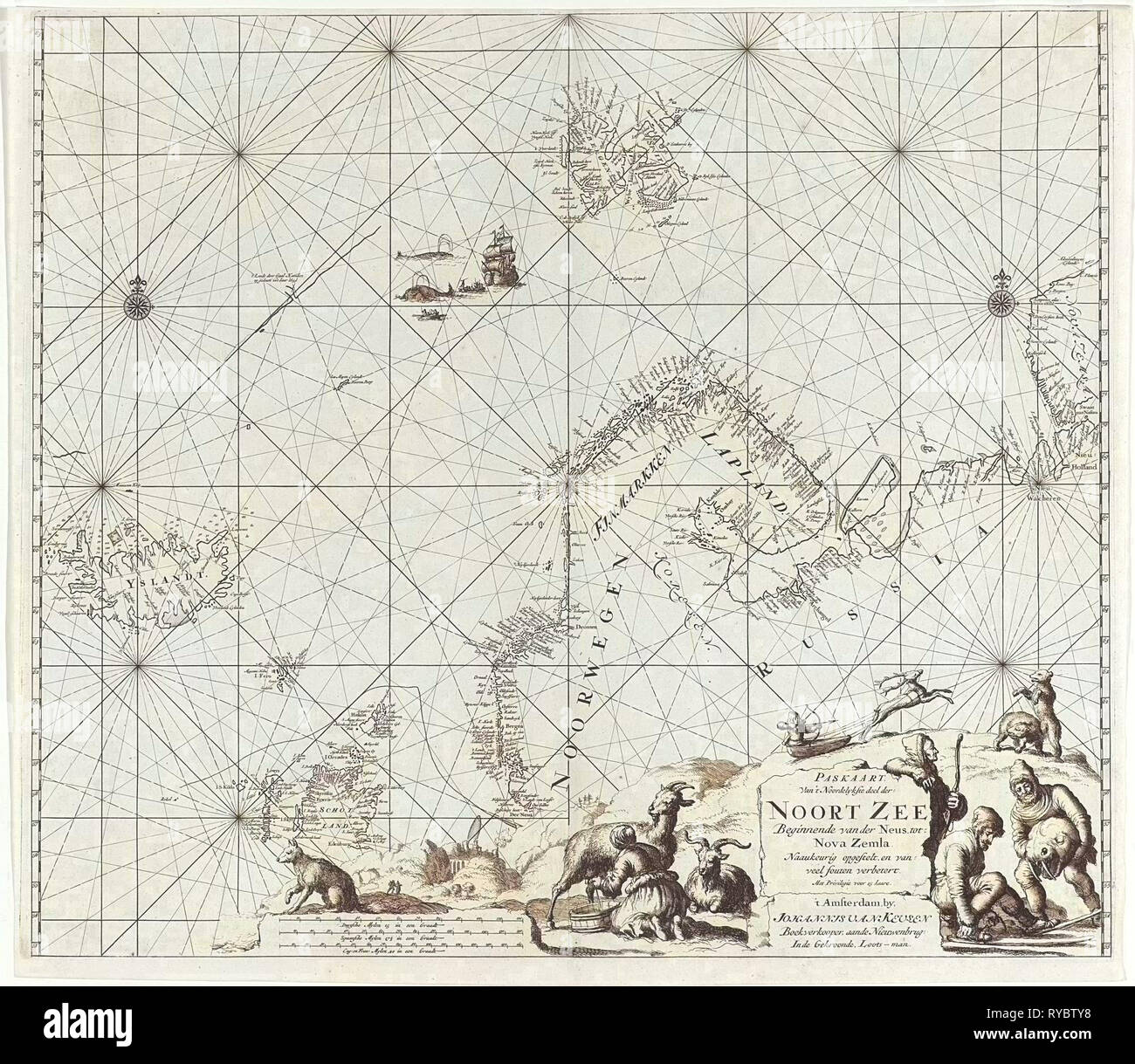 Diagramma di mare del Nord della parte dell Oceano Atlantico e Oceano Artico, Mare del Nord e del Mar Baltico, Jan Luyken, Johannes Van Keulen io, sconosciuto, 1681-1799 Foto Stock