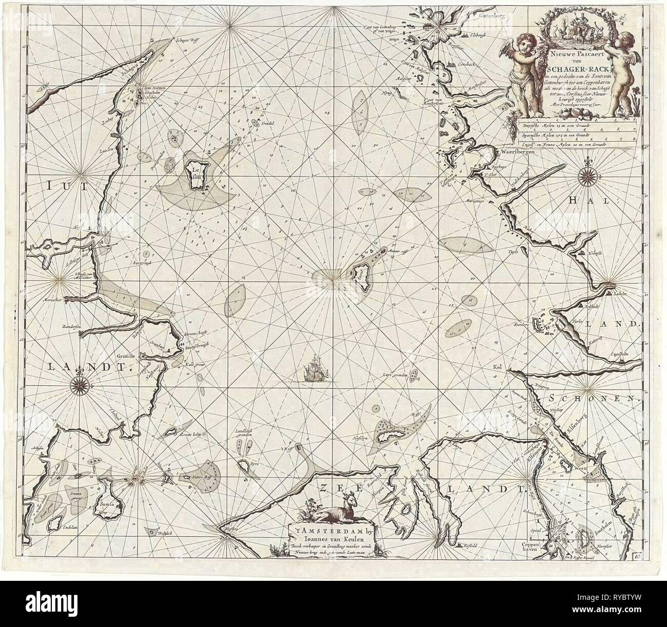 Diagramma di mare della Danimarca nello Skagerrak e nel Kattegat, Jan Luyken, Johannes Van Keulen io, sconosciuto, 1681-1799 Foto Stock