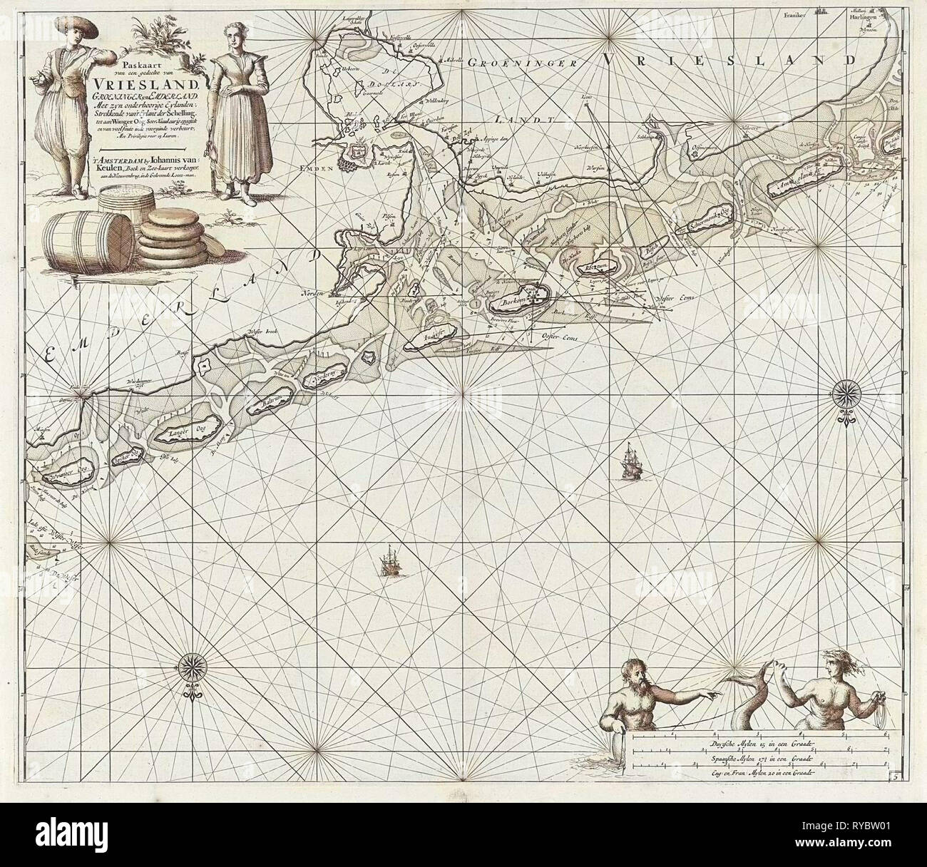 Diagramma del mare di una grande parte del Waddenzee, Jan Luyken, Johannes Van Keulen (MI), sconosciuto, 1681 - 1799 Foto Stock