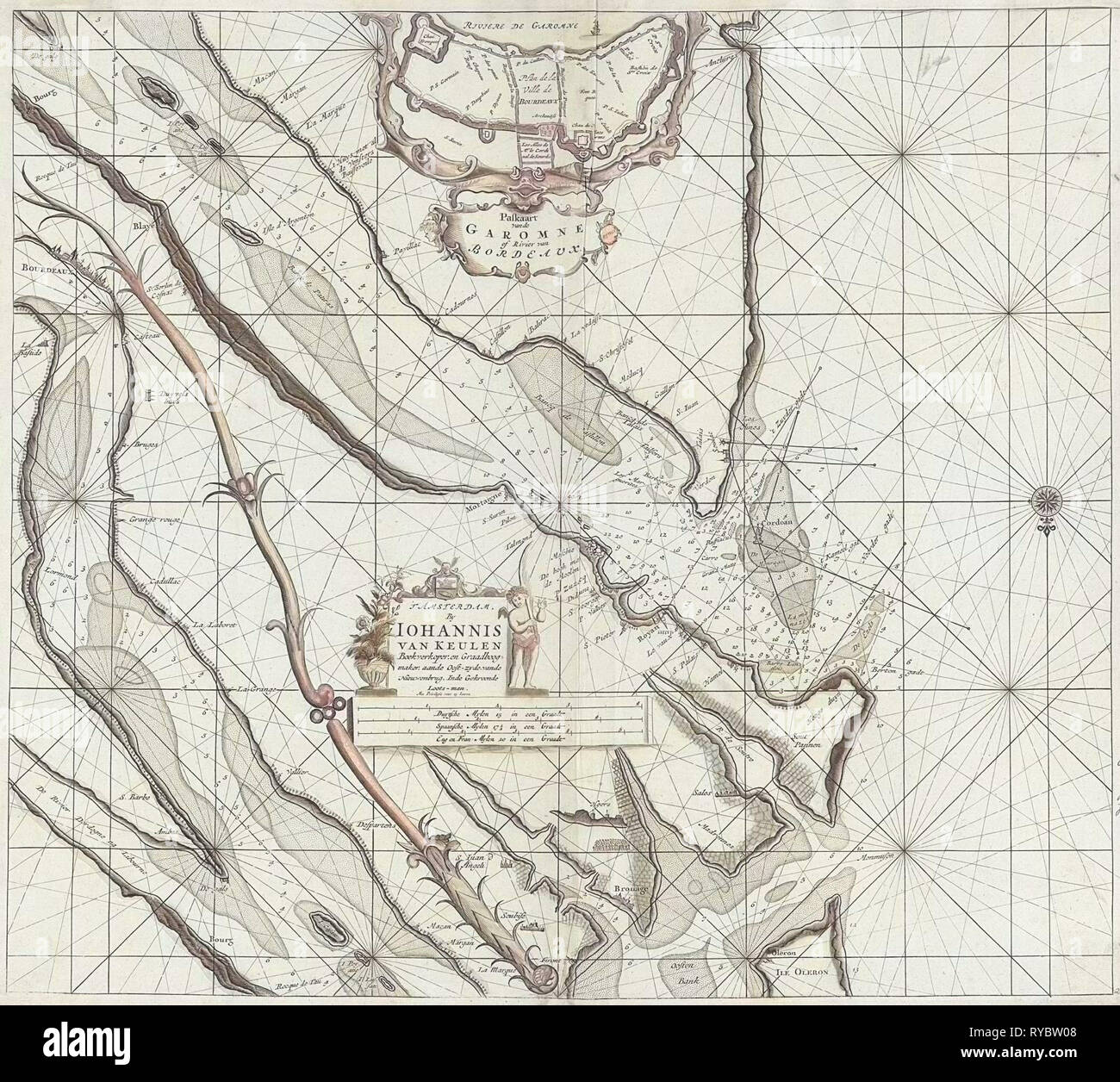 Diagramma di mare della Garonna, Francia, Johannes Van Keulen io, sconosciuto, 1682-1734 Foto Stock