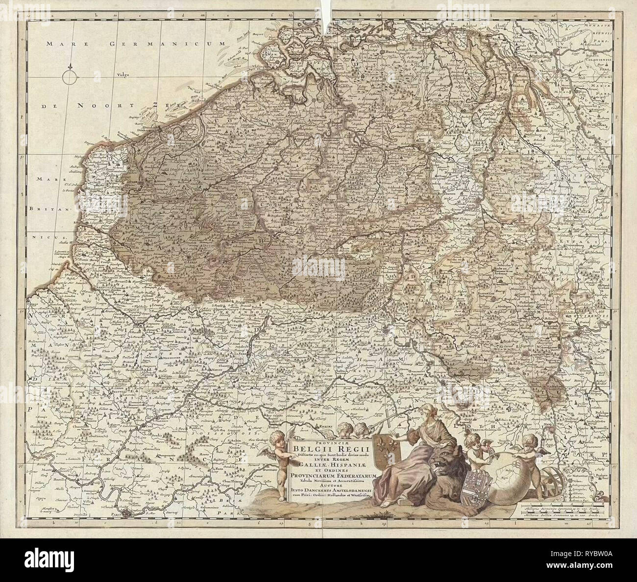 Mappa dei Paesi Bassi meridionali, Justus Danckerts Staten van Holland en West-Friesland, 1696 - 1701 Foto Stock