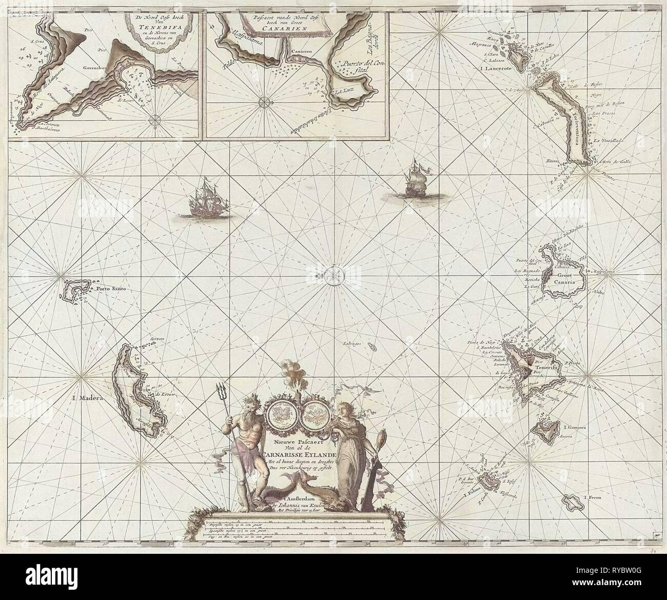 Diagramma di mare delle isole Canarie, stampa maker: Jan Luyken, Johannes Van Keulen io, sconosciuto, c. 1680 Foto Stock