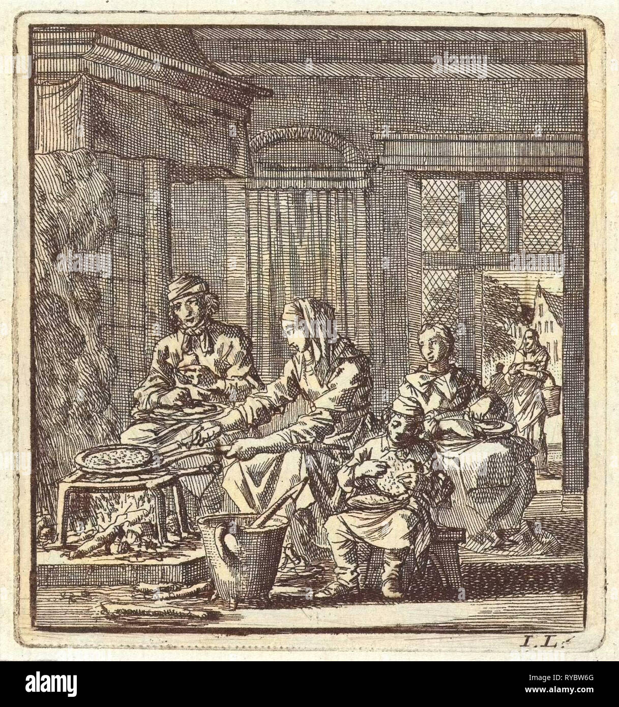 Pancake Baker, Jan Luyken, wed. Pieter Arentsz, Cornelis van der Sys II, 1711 Foto Stock