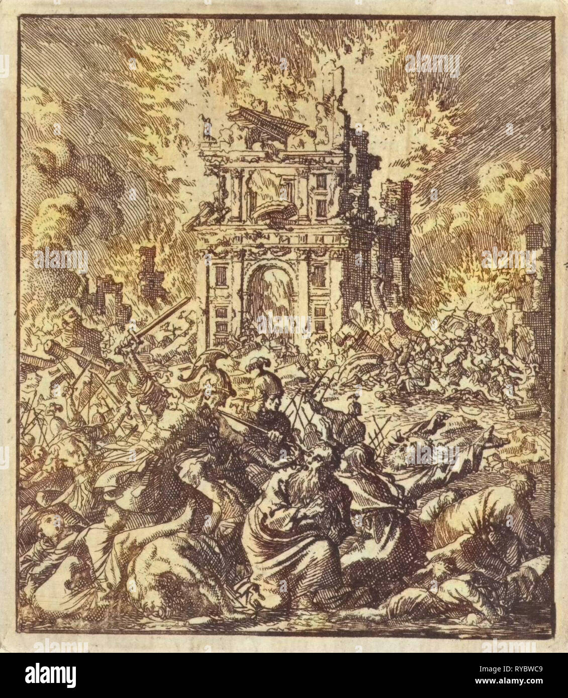 Romani uccidere gli ebrei, mentre il tempio burns, stampa maker: Jan Luyken, Jan Rieuwertsz. II, Barent Visscher, 1706 Foto Stock