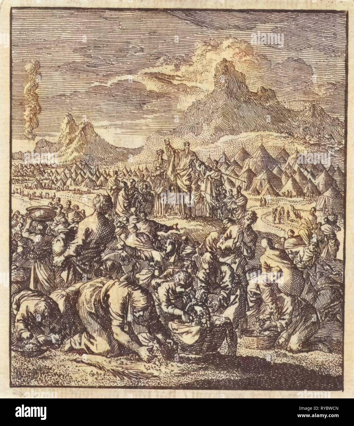 La manna raccolta dagli Israeliti, Jan Luyken, Jan Rieuwertsz. (II), Barent Visscher, 1706 Foto Stock